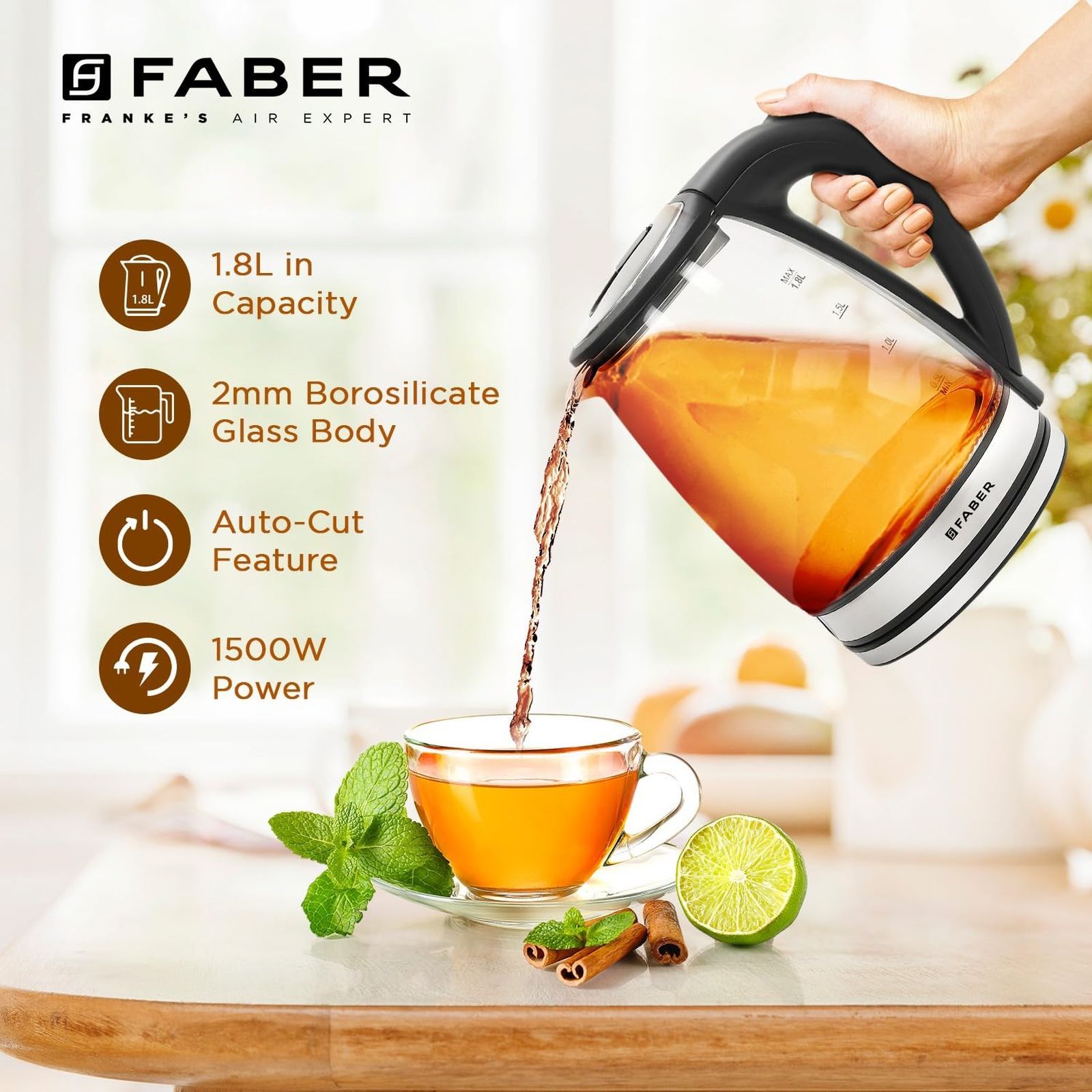FABER FK 1500 Watt 1.8 Litre Electric Kettle with Safety Lock Lid (Transparent)_5