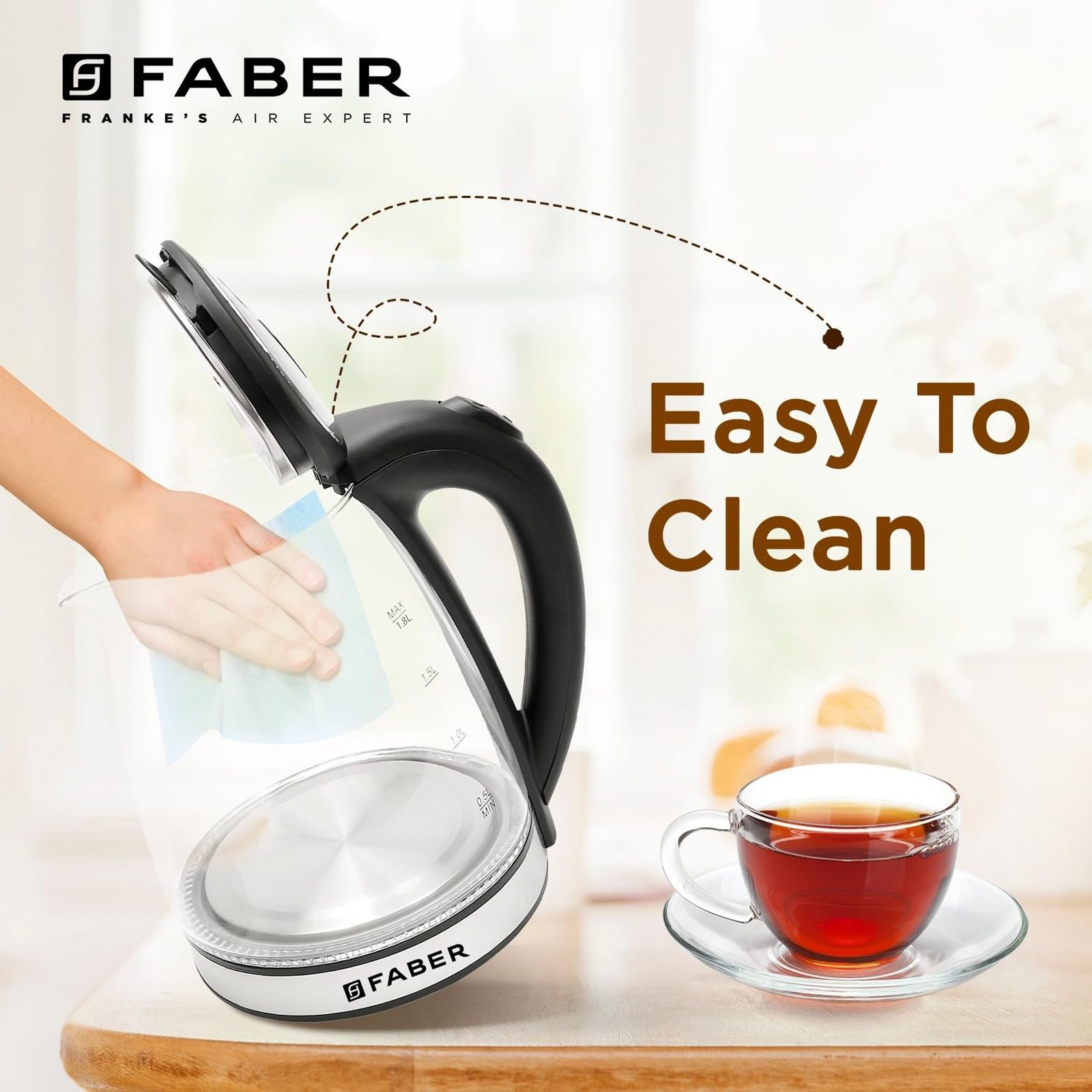 FABER FK 1500 Watt 1.8 Litre Electric Kettle with Safety Lock Lid (Transparent)_7