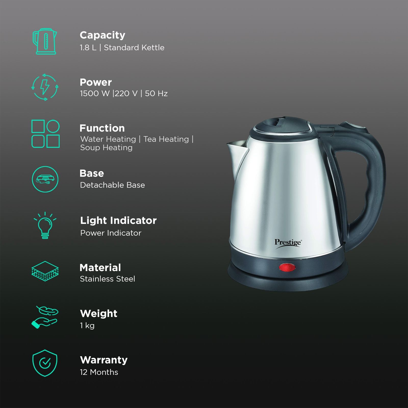 Prestige PKOSS 1500 Watt 1.8 Litre Electric Kettle with 360 Degree Swivel (Black) Prestige PKOSS 1500 Watt 1.8 Litre Electric Kettle with 360 Degree Swivel (Black)_3