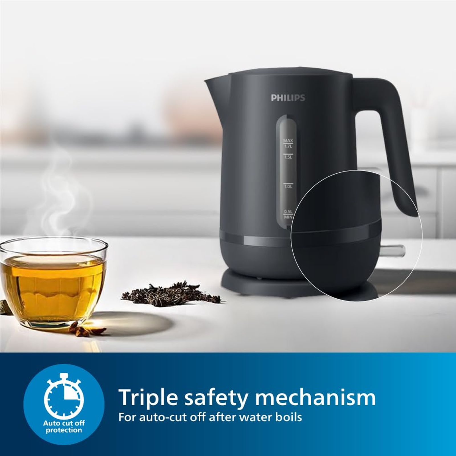 PHILIPS HD9314/90 1800 Watt 1.7 Litre Electric Kettle with Concealed Heating Element (Charcoal Grey) PHILIPS HD9314/90 1800 Watt 1.7 Litre Electric Kettle with Concealed Heating Element (Charcoal Grey)_5