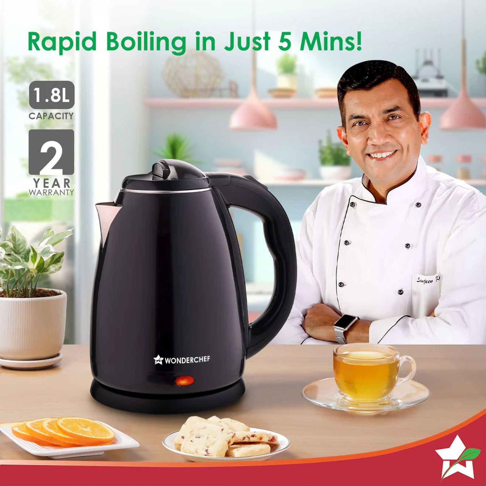 WONDERCHEF Essenza 1350 Watt 1.8 Litre Electric Kettle with Cool Touch Outer Body (Black)_6