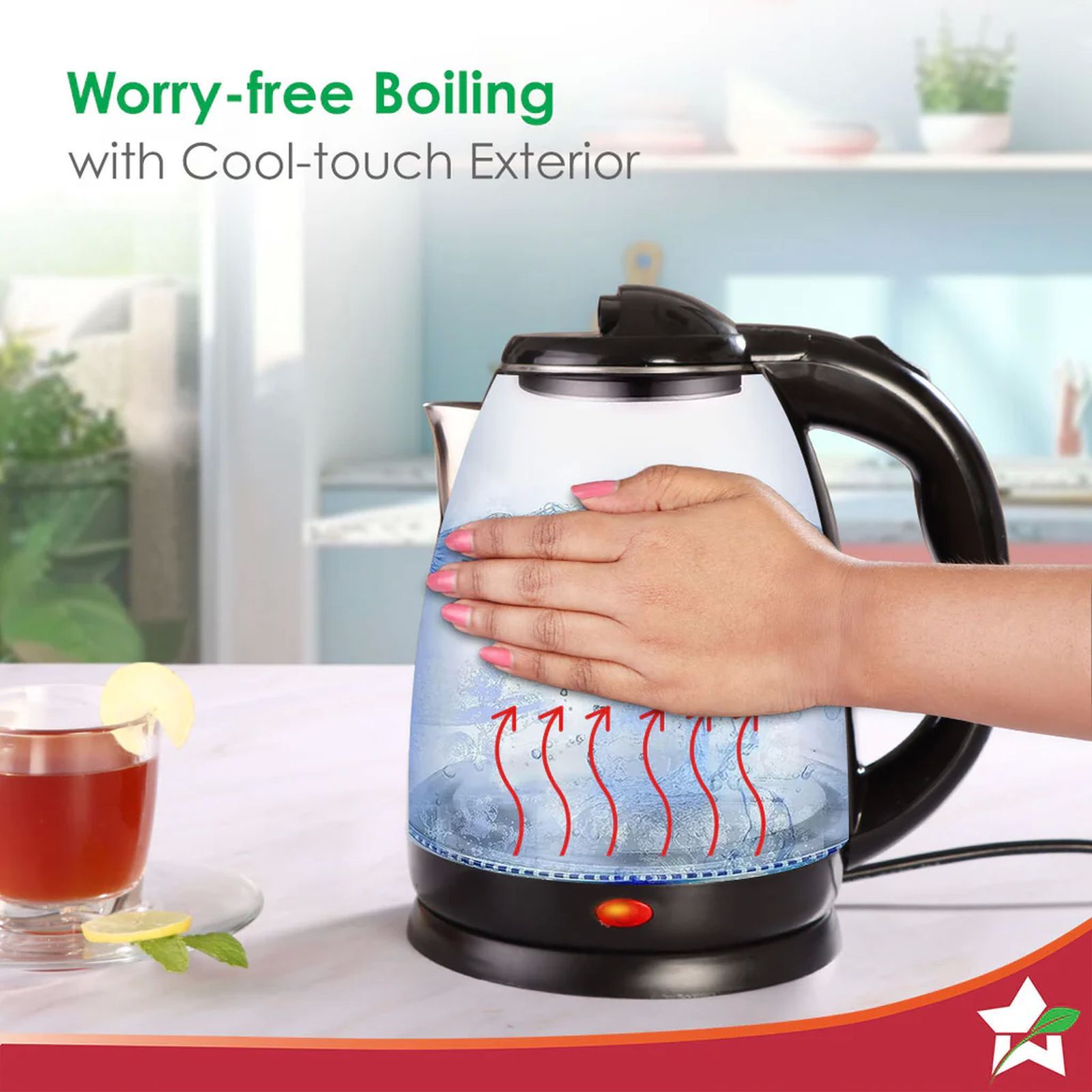 WONDERCHEF Essenza 1350 Watt 1.8 Litre Electric Kettle with Cool Touch Outer Body (Black)_3