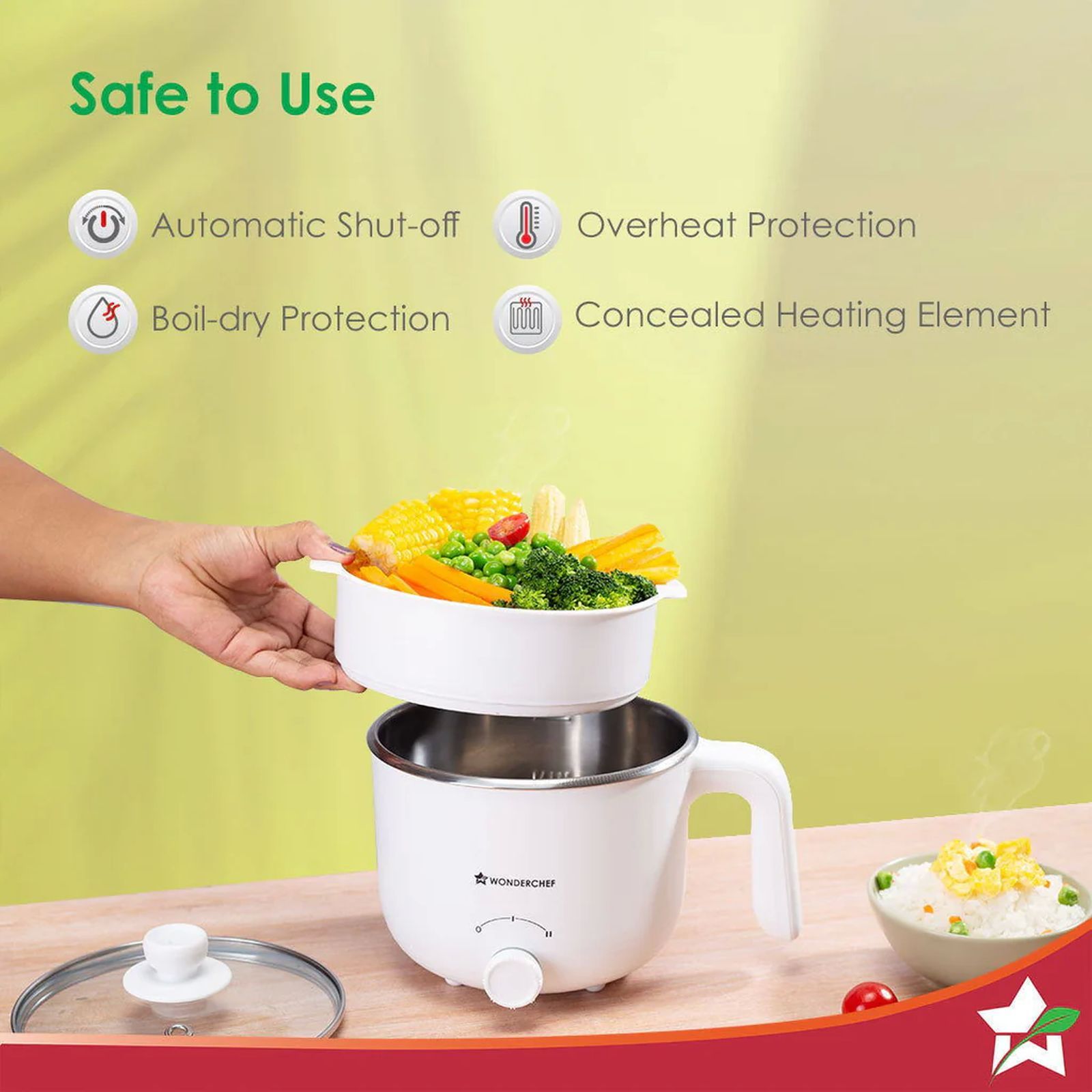 WONDERCHEF Luxe 600 Watt 1.2 Litre Multi Cook Kettle with Cool Touch Exterior (Ivory)_6