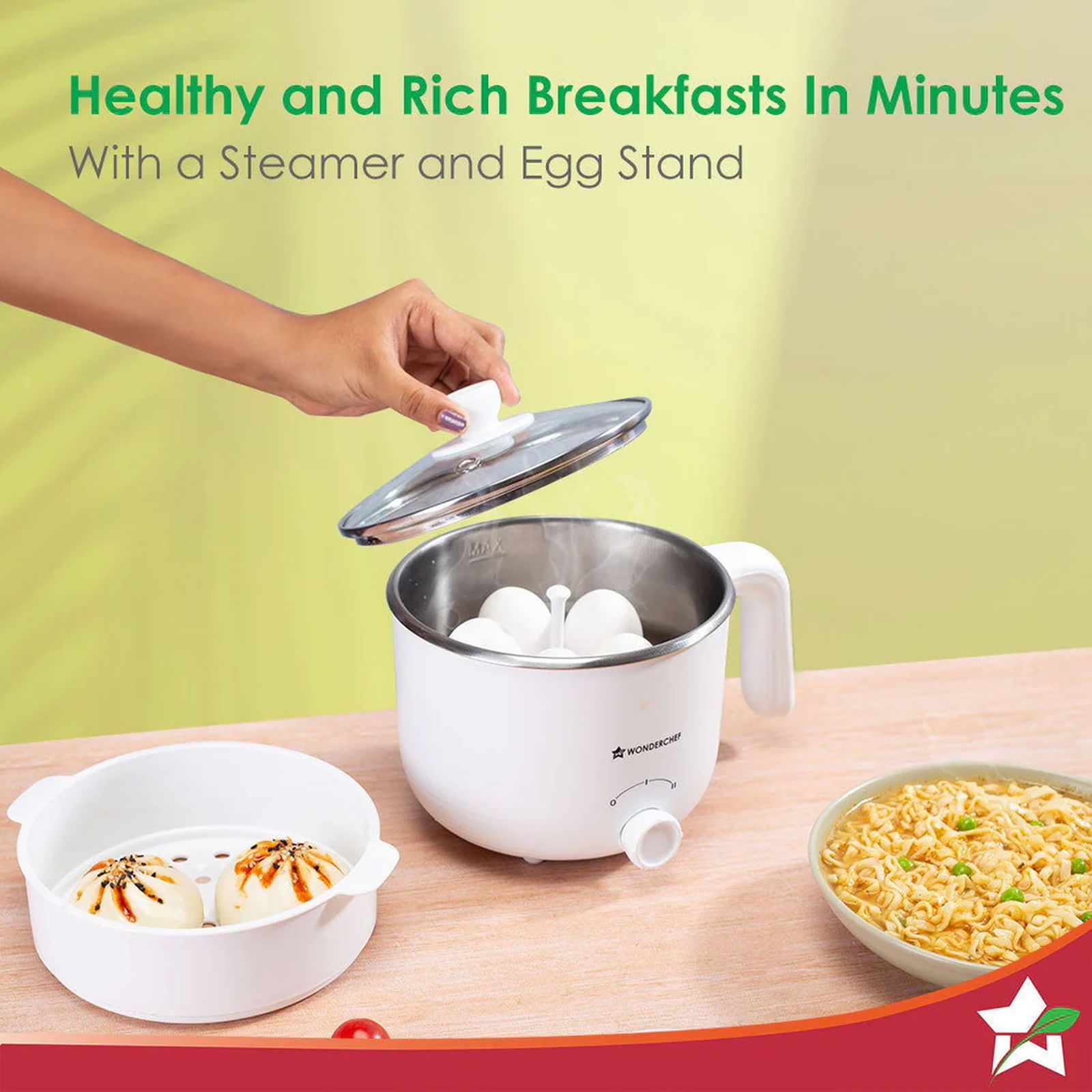 WONDERCHEF Luxe 600 Watt 1.2 Litre Multi Cook Kettle with Cool Touch Exterior (Ivory)_5