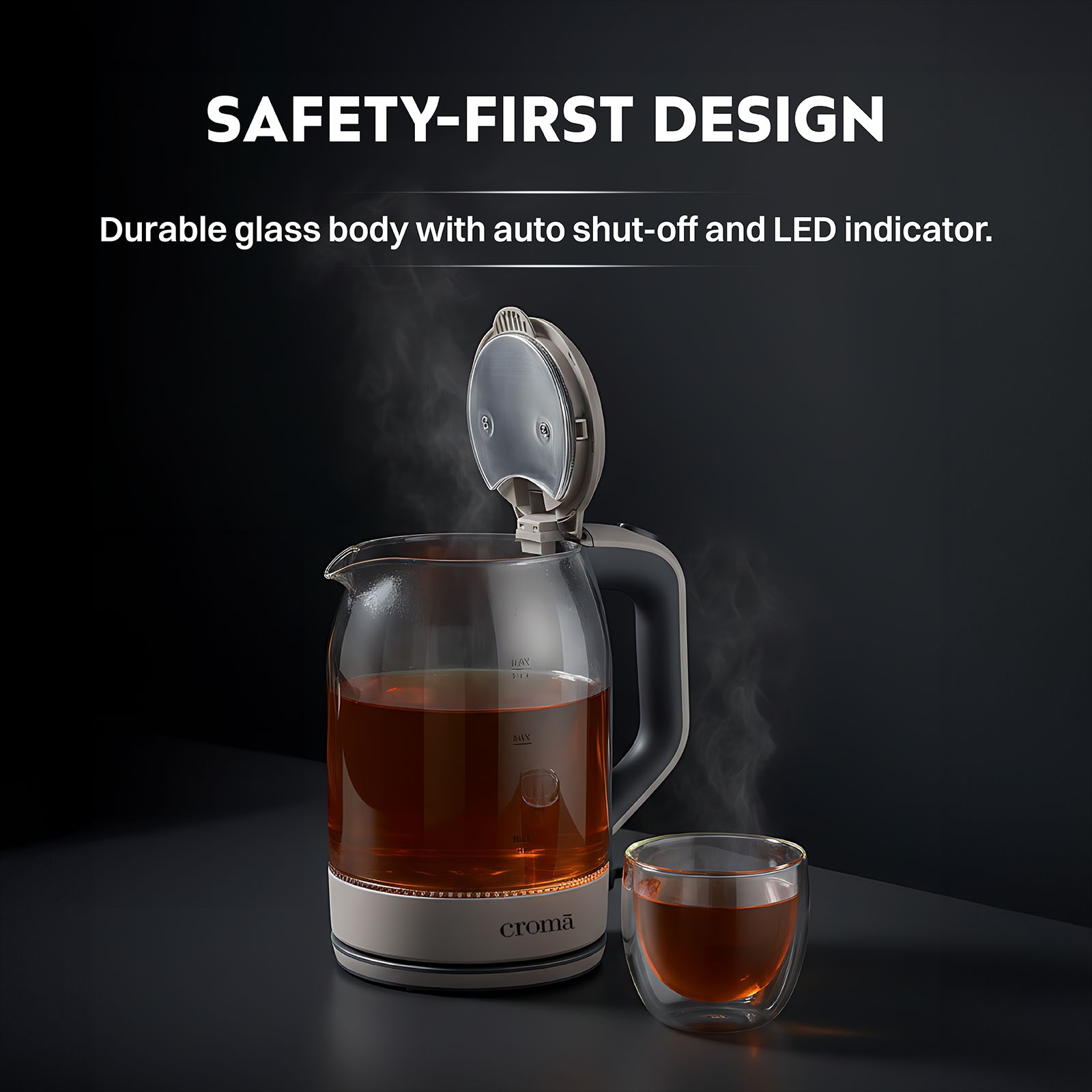 Croma 1500 Watt 1.8 Litre Electric Kettle with Auto Shut Off (Grey)_4