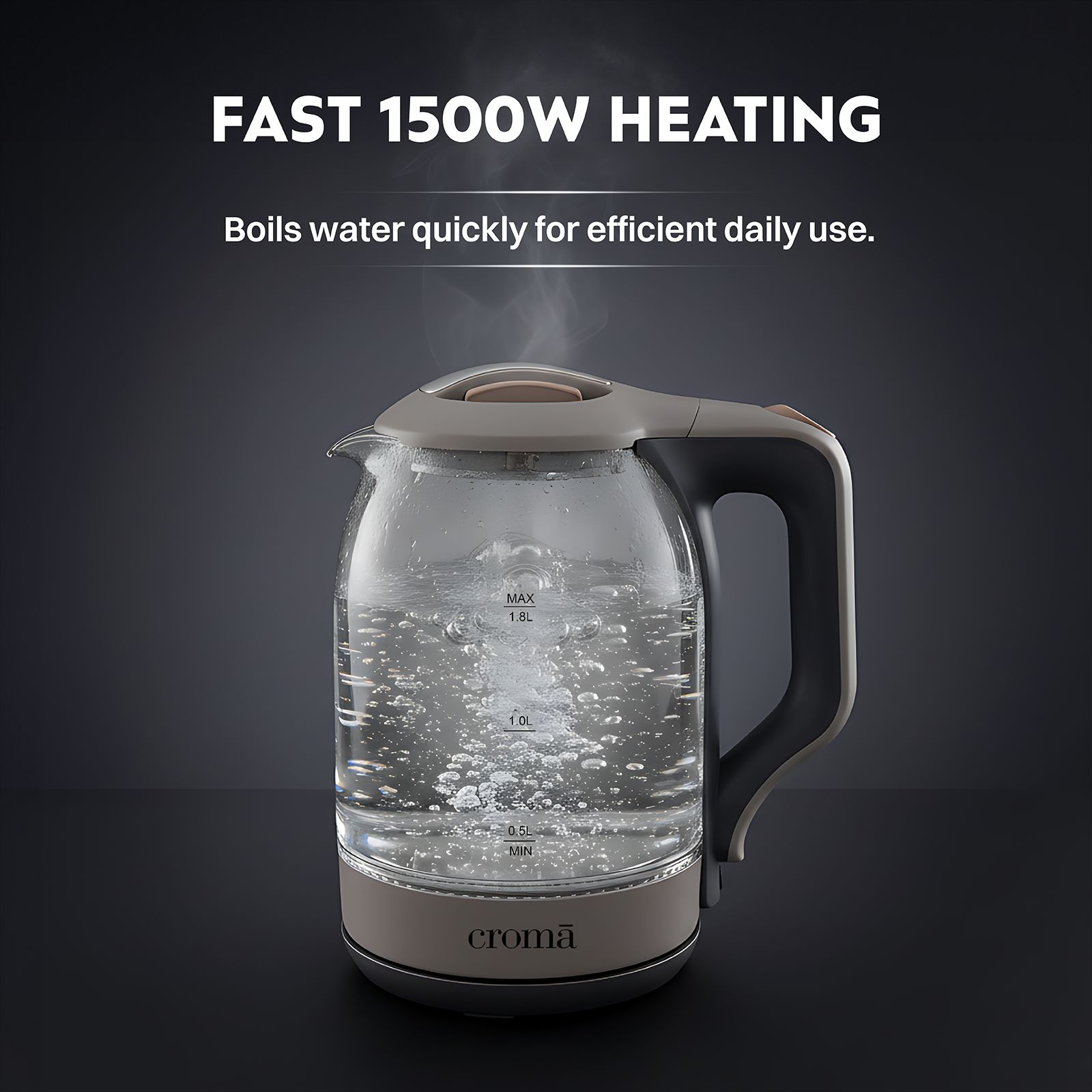 Croma 1500 Watt 1.8 Litre Electric Kettle with Auto Shut Off (Grey)_6
