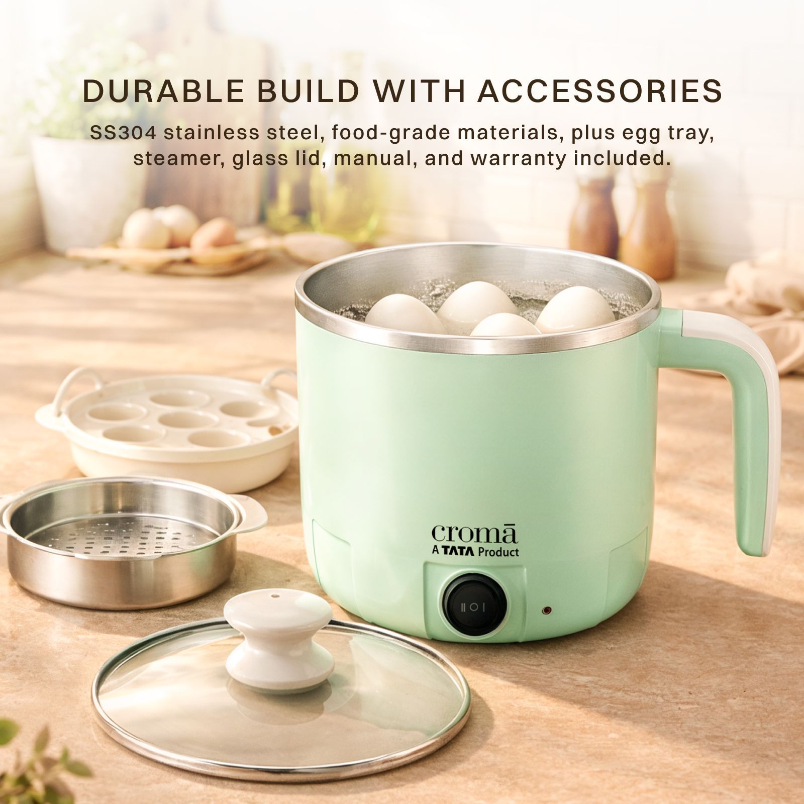 Croma AK5802 650 Watt 1.2 Litre Multi Cook Kettle with Auto Shut-Off (Green)_7