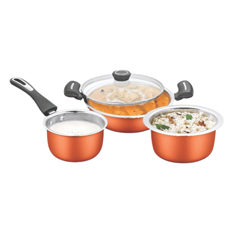 COOKAID 4 Pcs Non Stick Stainless Steel Cookware Set (Even & Fast Heating, Copper)_3