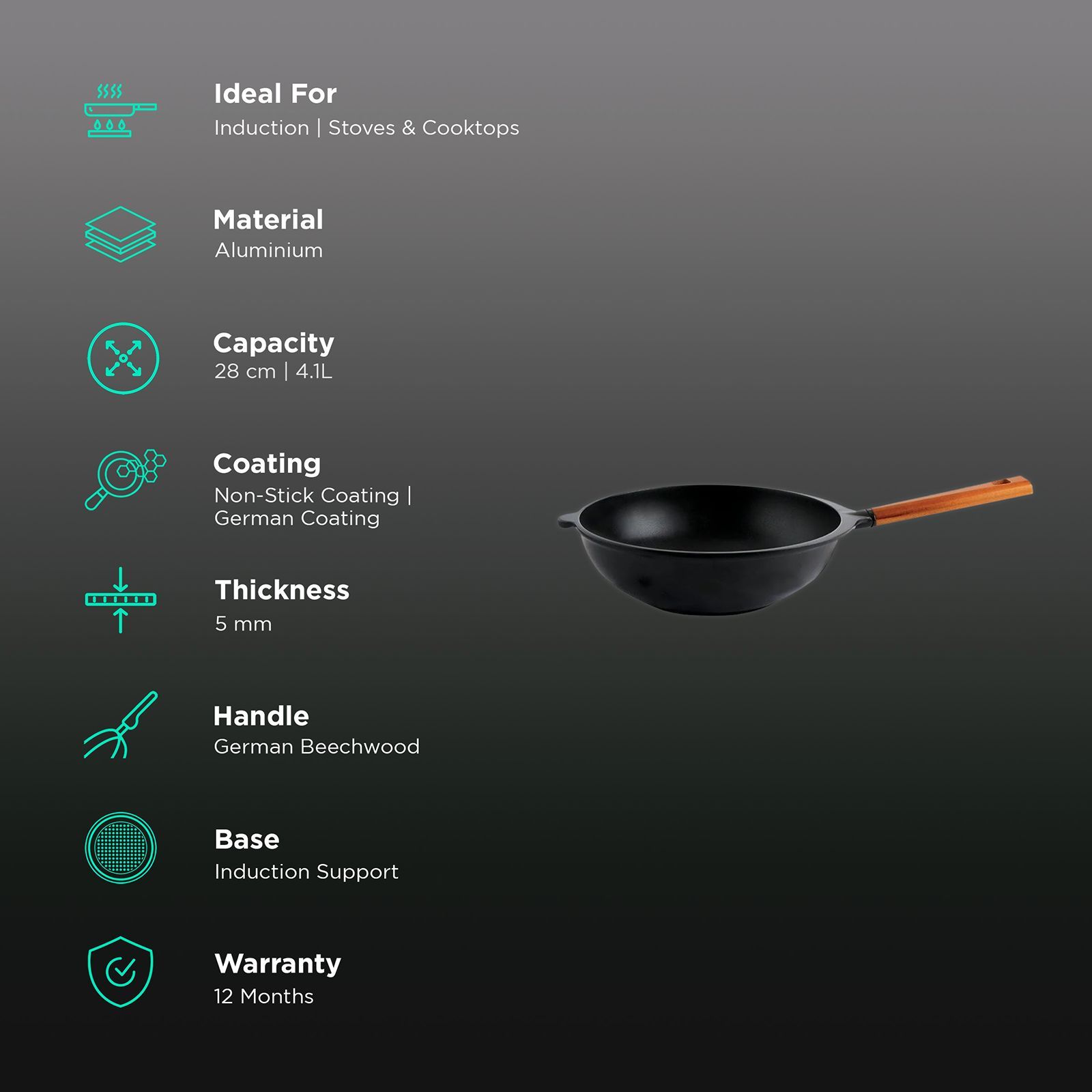 WONDERCHEF Caesar 28 cm Wok (63151591, Black) WONDERCHEF Caesar 28 cm Wok (63151591, Black)_2