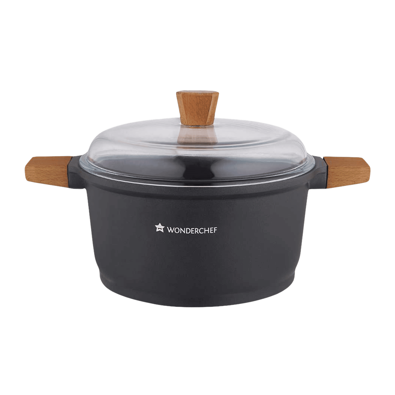 WONDERCHEF Caesar 2.16L Non Stick Aluminium Casserole with Toughened Glass (Induction Compatible, German Beechwood Handle, Black)_1