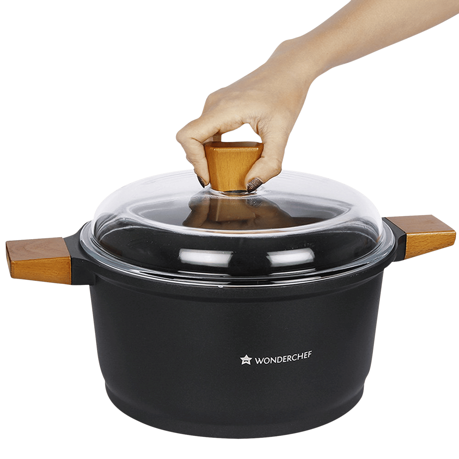 WONDERCHEF Caesar 2.16L Non Stick Aluminium Casserole with Toughened Glass (Induction Compatible, German Beechwood Handle, Black)_12