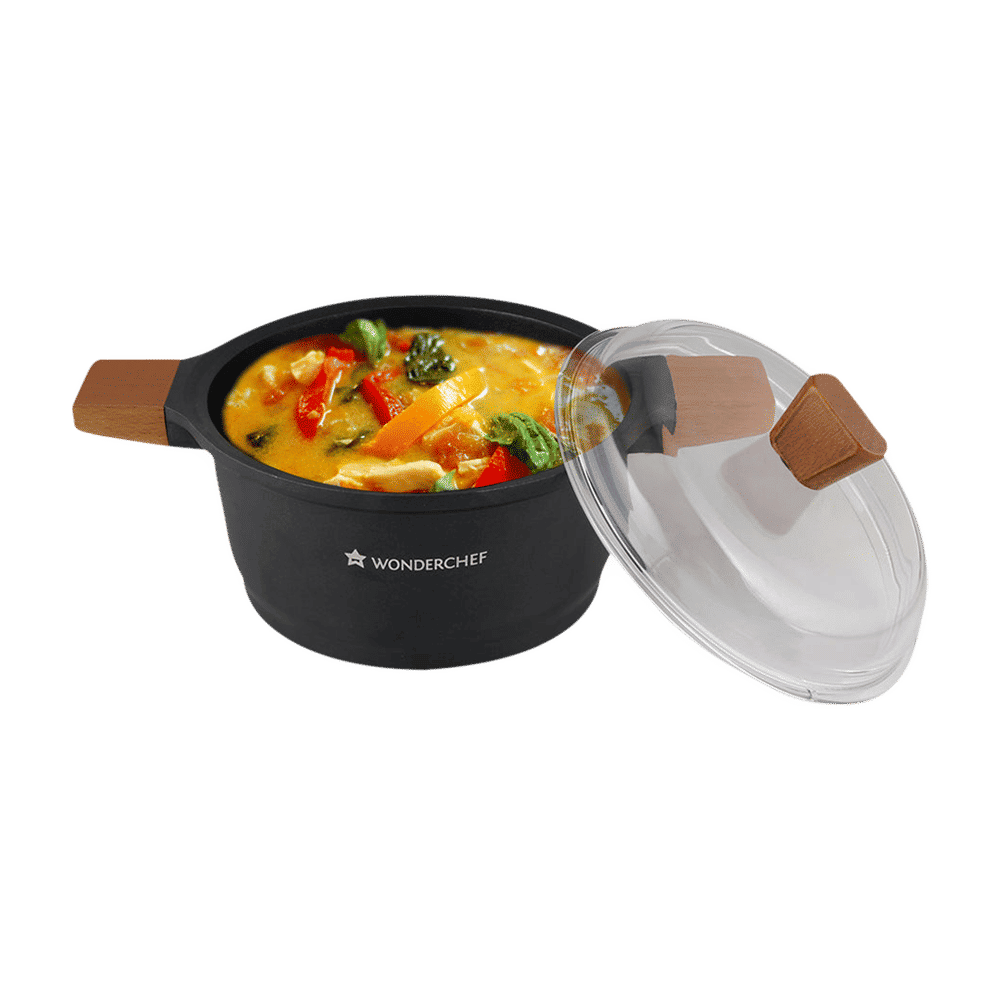 WONDERCHEF Caesar 2.16L Non Stick Aluminium Casserole with Toughened Glass (Induction Compatible, German Beechwood Handle, Black)_13
