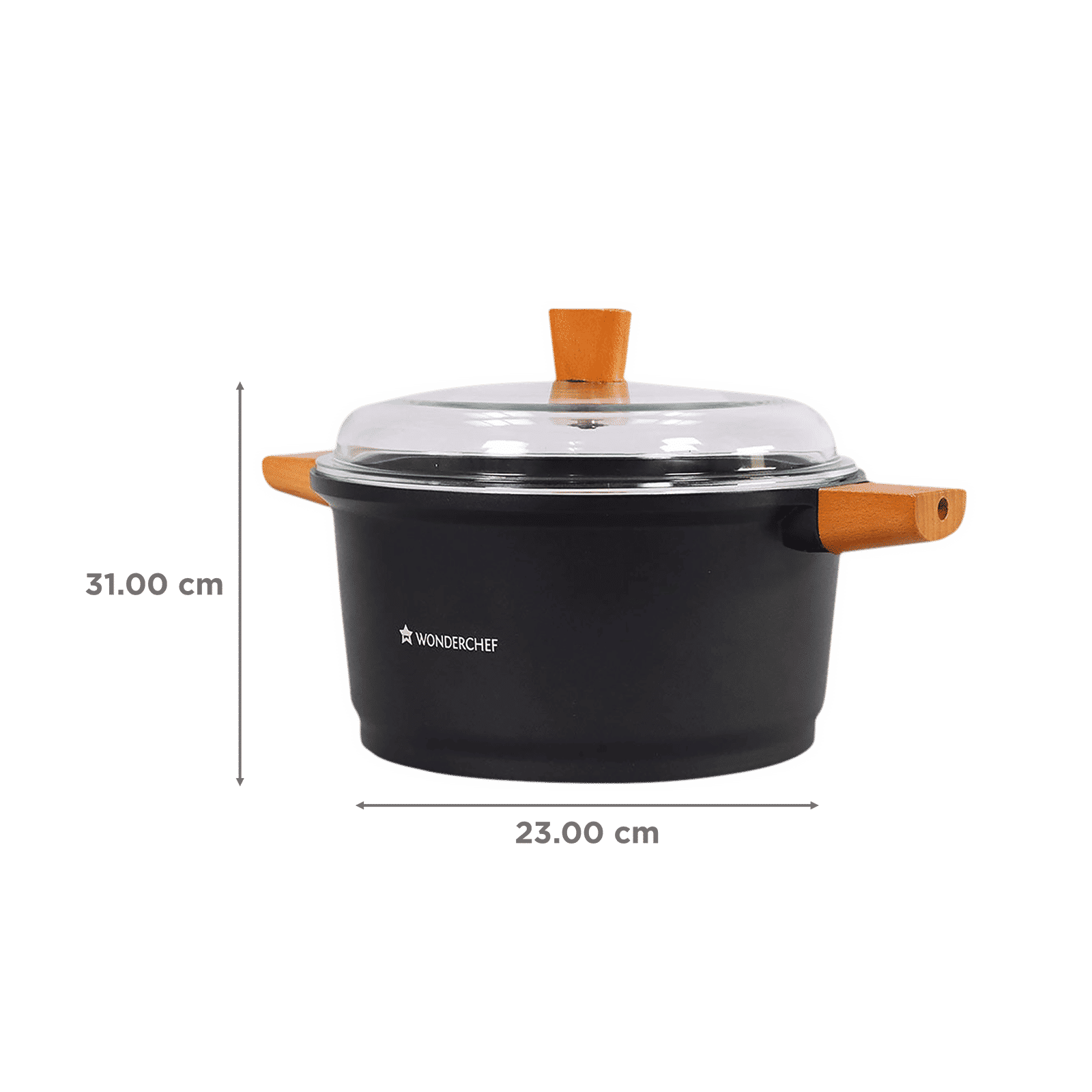 WONDERCHEF Caesar 2.16L Non Stick Aluminium Casserole with Toughened Glass (Induction Compatible, German Beechwood Handle, Black)_2