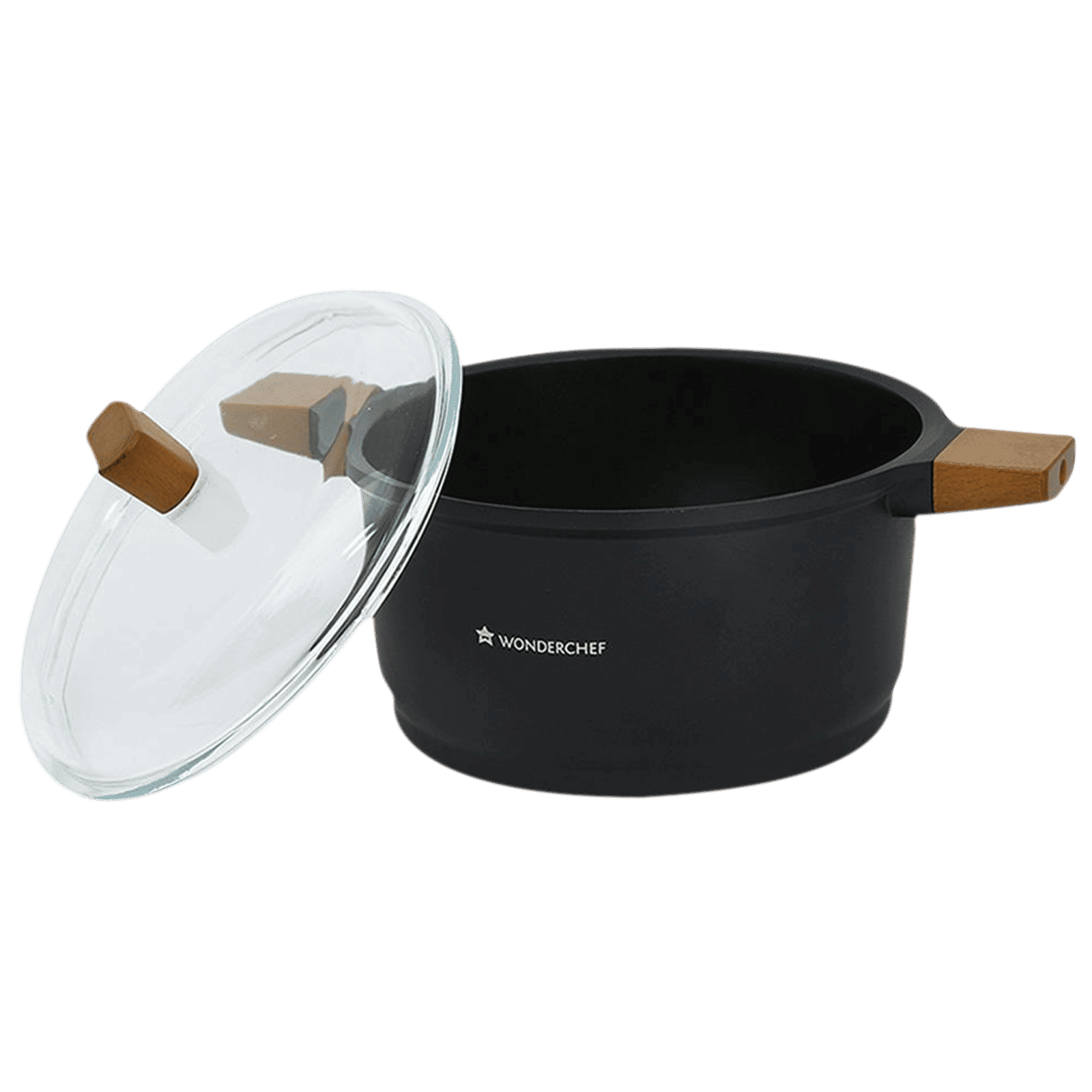 WONDERCHEF Caesar 2.16L Non Stick Aluminium Casserole with Toughened Glass (Induction Compatible, German Beechwood Handle, Black)_4
