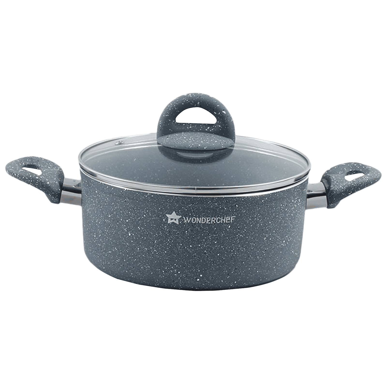WONDERCHEF Granite 4L Non Stick Aluminium Casserole with Glass Lid (Induction Compatible, Even Heat Distribution, Grey) WONDERCHEF Granite 4L Non Stick Aluminium Casserole with Glass Lid (Induction Compatible, Even Heat Distribution, Grey)_1