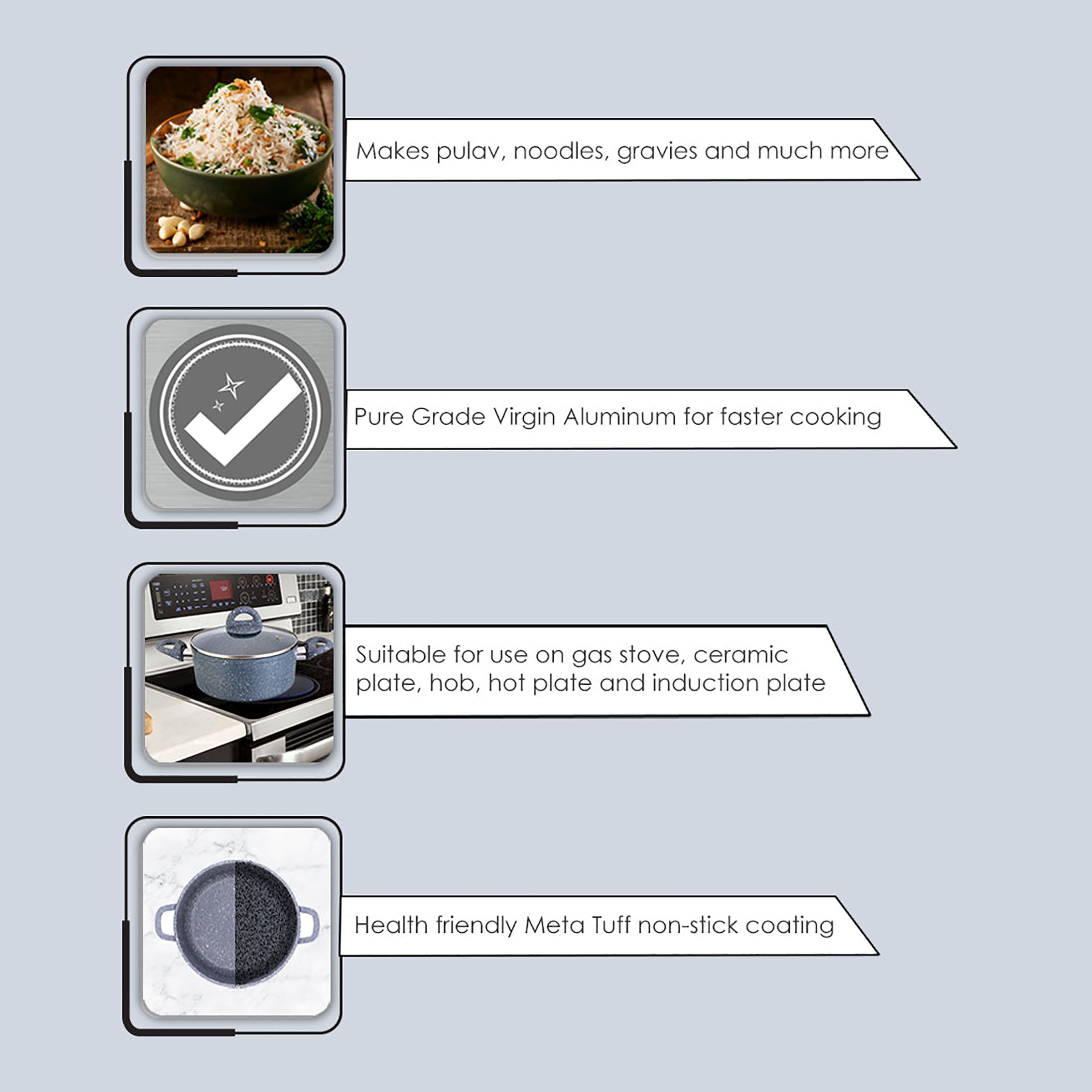 WONDERCHEF Granite 4L Non Stick Aluminium Casserole with Glass Lid (Induction Compatible, Even Heat Distribution, Grey) WONDERCHEF Granite 4L Non Stick Aluminium Casserole with Glass Lid (Induction Compatible, Even Heat Distribution, Grey)_17