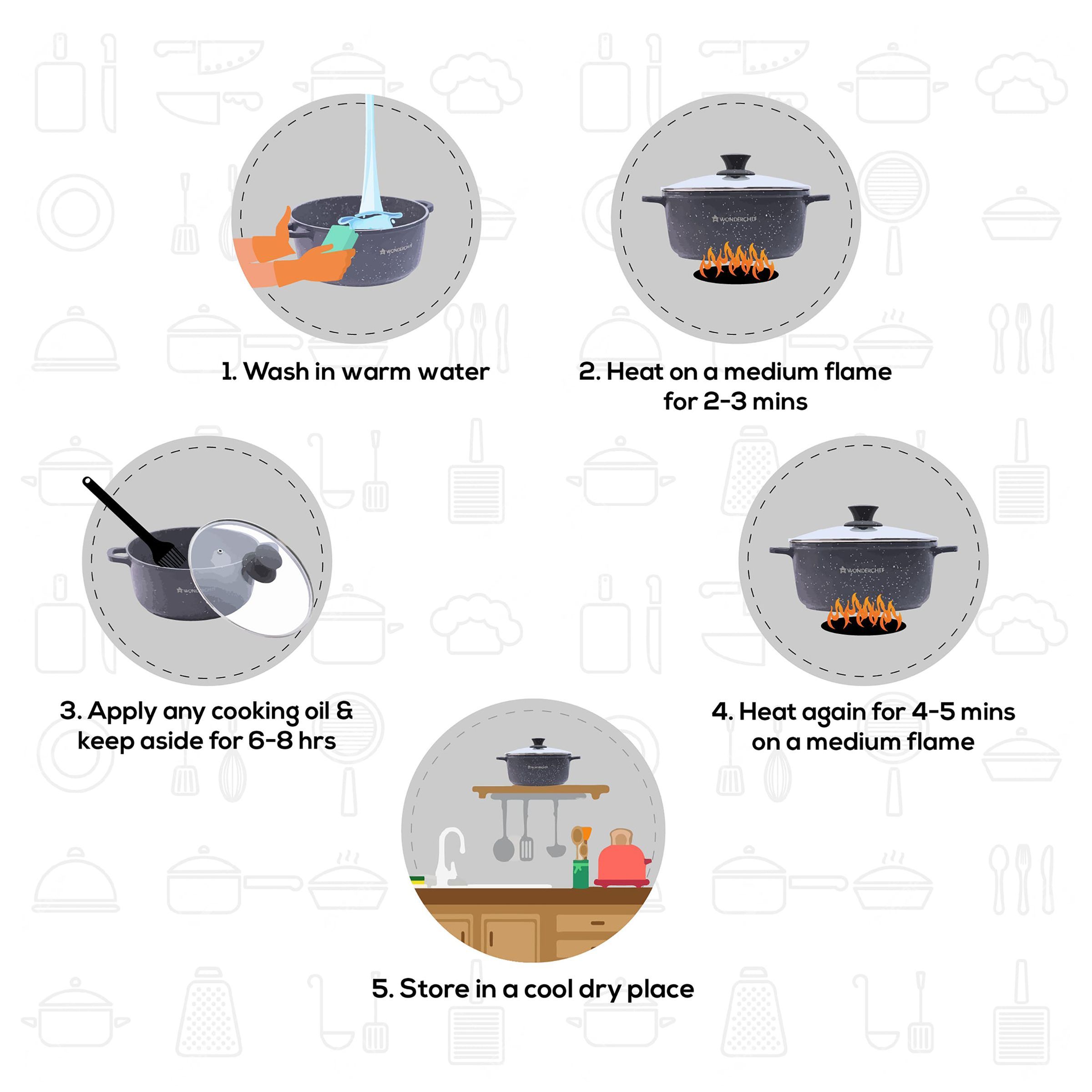 WONDERCHEF Granite 4L Non Stick Aluminium Casserole with Glass Lid (Induction Compatible, Even Heat Distribution, Grey) WONDERCHEF Granite 4L Non Stick Aluminium Casserole with Glass Lid (Induction Compatible, Even Heat Distribution, Grey)_19