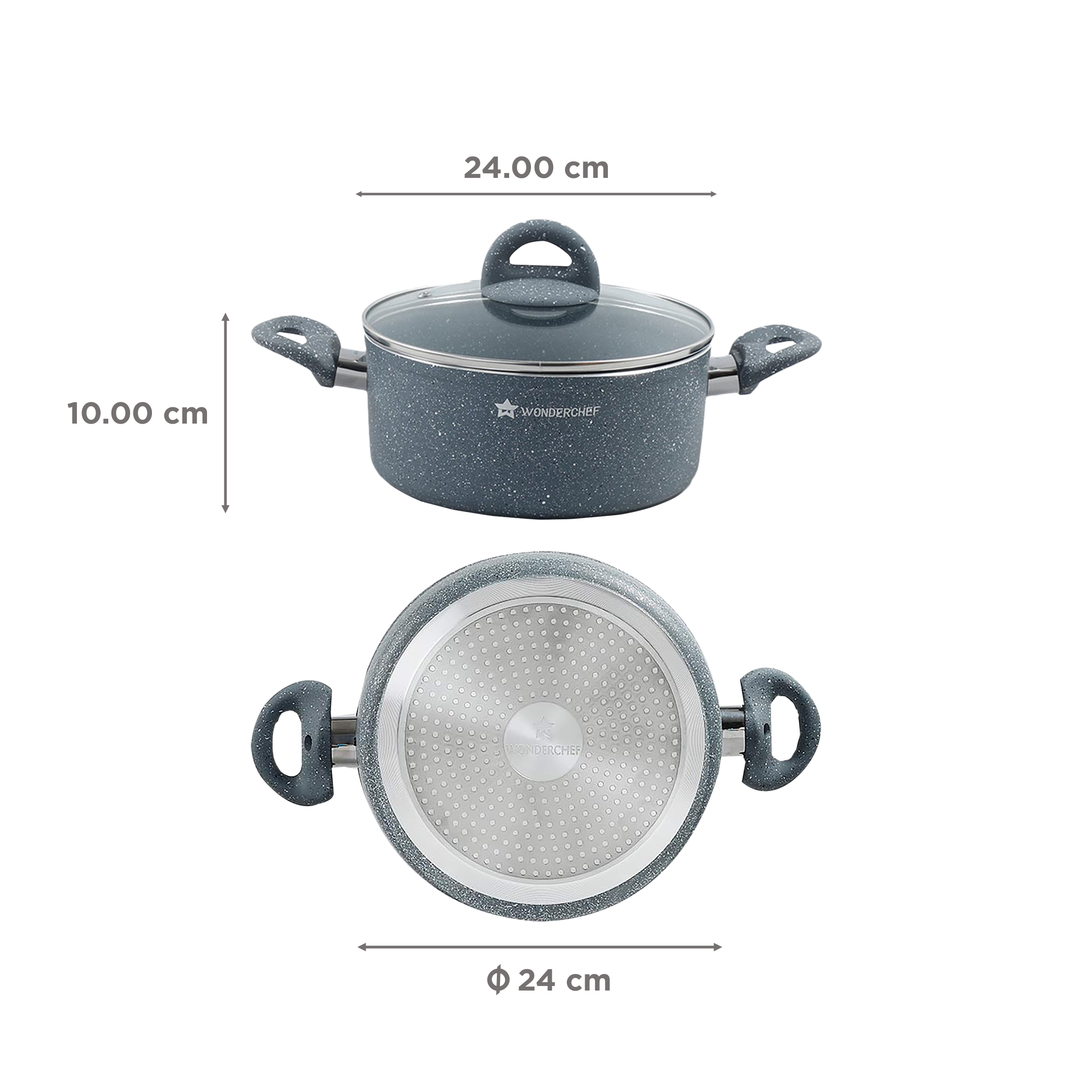 WONDERCHEF Granite 4L Non Stick Aluminium Casserole with Glass Lid (Induction Compatible, Even Heat Distribution, Grey) WONDERCHEF Granite 4L Non Stick Aluminium Casserole with Glass Lid (Induction Compatible, Even Heat Distribution, Grey)_2