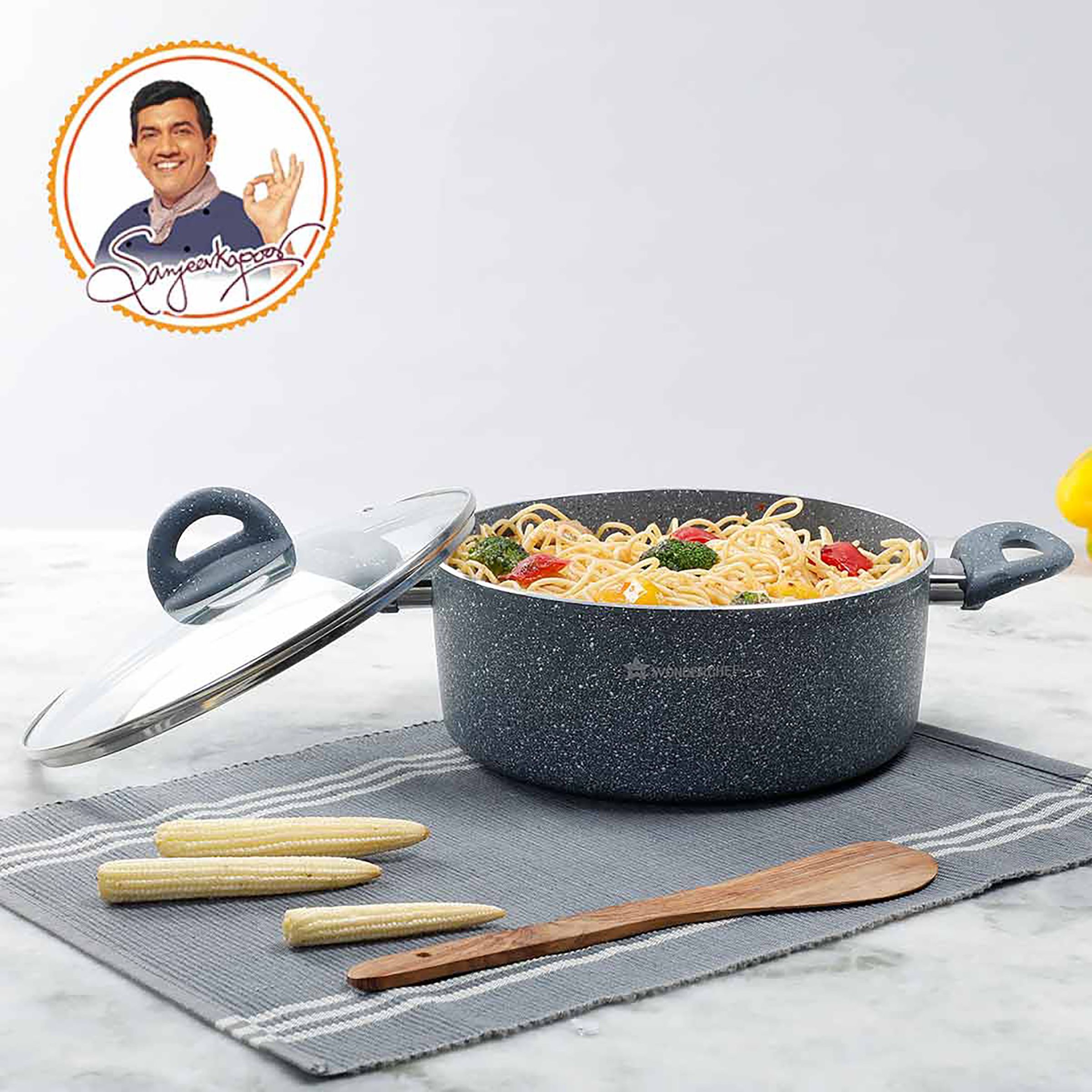 WONDERCHEF Granite 4L Non Stick Aluminium Casserole with Glass Lid (Induction Compatible, Even Heat Distribution, Grey) WONDERCHEF Granite 4L Non Stick Aluminium Casserole with Glass Lid (Induction Compatible, Even Heat Distribution, Grey)_8
