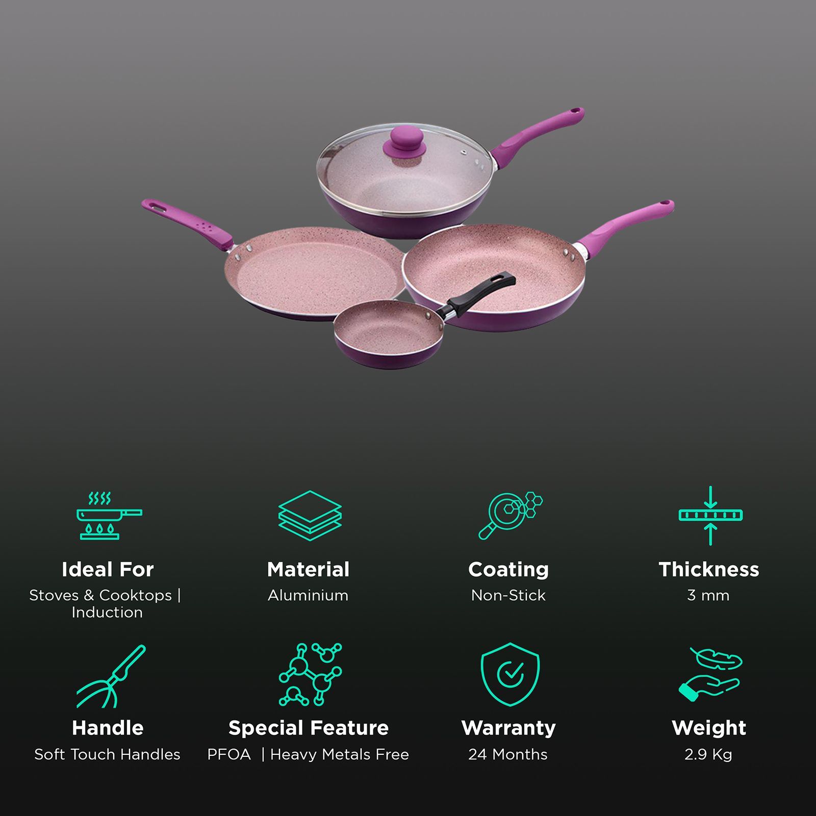 WONDERCHEF Royal Cooking Utensils (Non-stick Coating, 60018331, Purple) WONDERCHEF Royal Cooking Utensils (Non-stick Coating, 60018331, Purple)_2