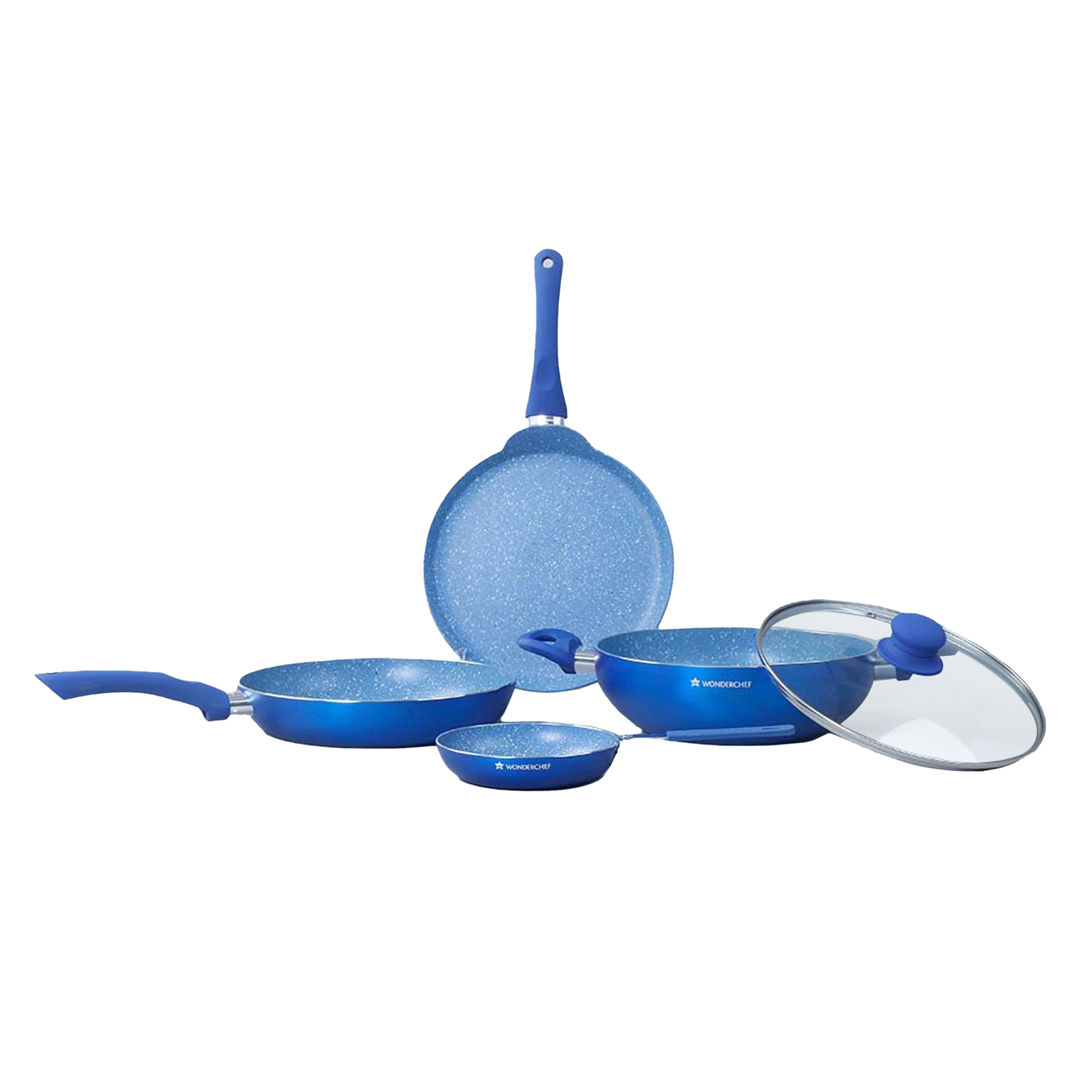 WONDERCHEF Royal Velvet 5 Pcs Non Stick Aluminium Cookware Set (Induction Compatible, Even Heat Distribution, Blue) WONDERCHEF Royal Velvet 5 Pcs Non Stick Aluminium Cookware Set (Induction Compatible, Even Heat Distribution, Blue)_1