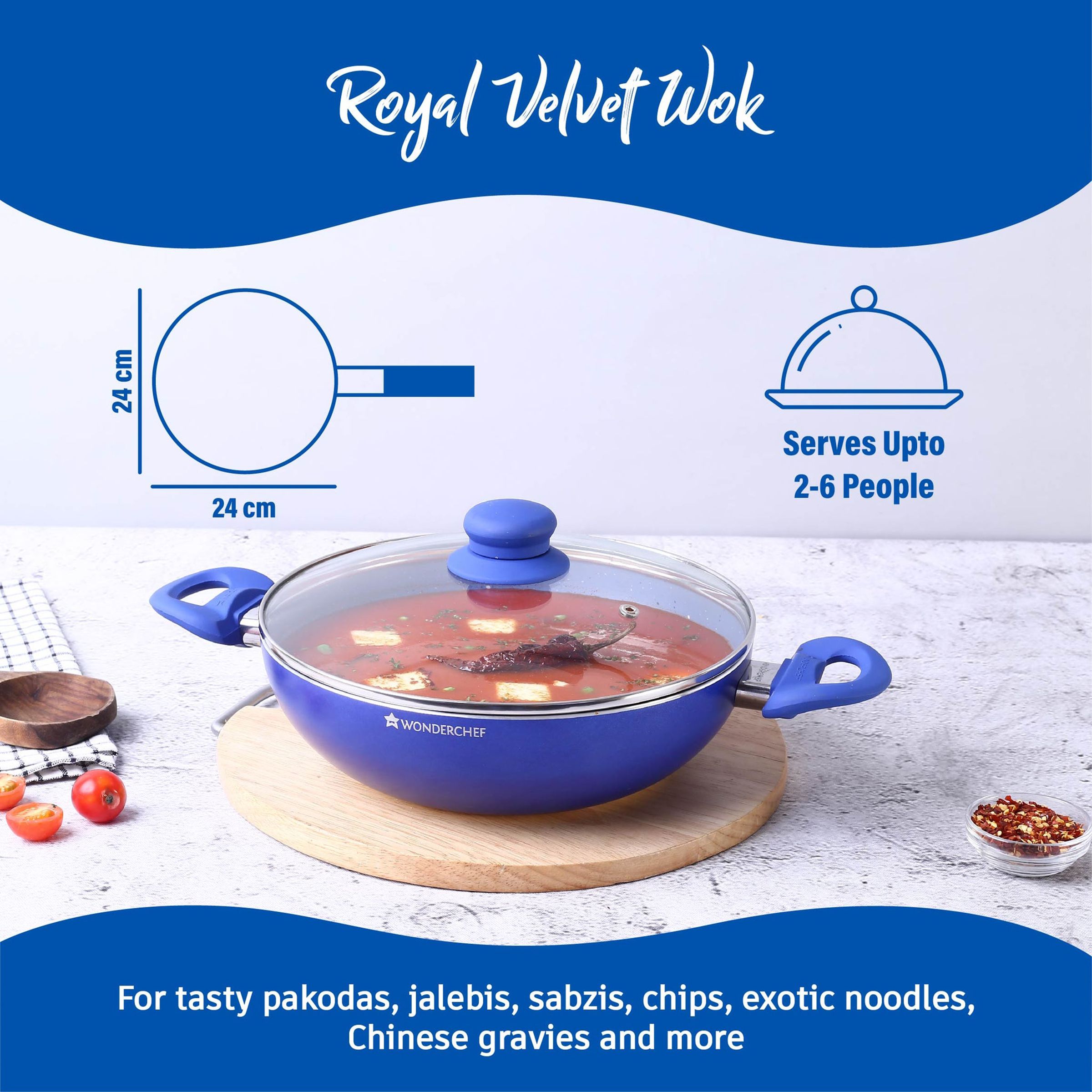 WONDERCHEF Royal Velvet 5 Pcs Non Stick Aluminium Cookware Set (Induction Compatible, Even Heat Distribution, Blue) WONDERCHEF Royal Velvet 5 Pcs Non Stick Aluminium Cookware Set (Induction Compatible, Even Heat Distribution, Blue)_5