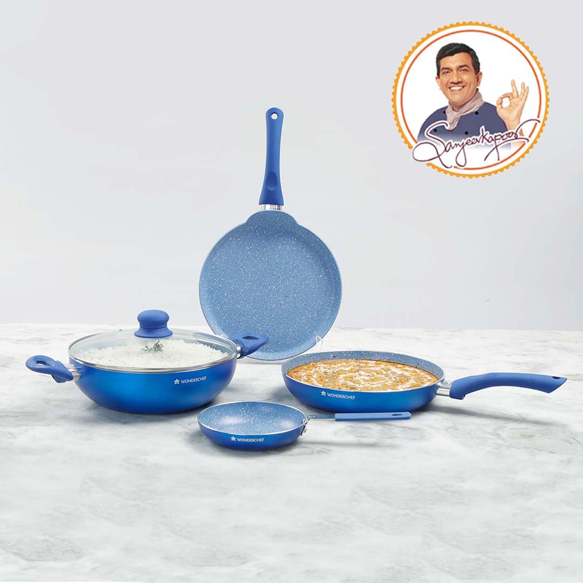 WONDERCHEF Royal Velvet 5 Pcs Non Stick Aluminium Cookware Set (Induction Compatible, Even Heat Distribution, Blue) WONDERCHEF Royal Velvet 5 Pcs Non Stick Aluminium Cookware Set (Induction Compatible, Even Heat Distribution, Blue)_12