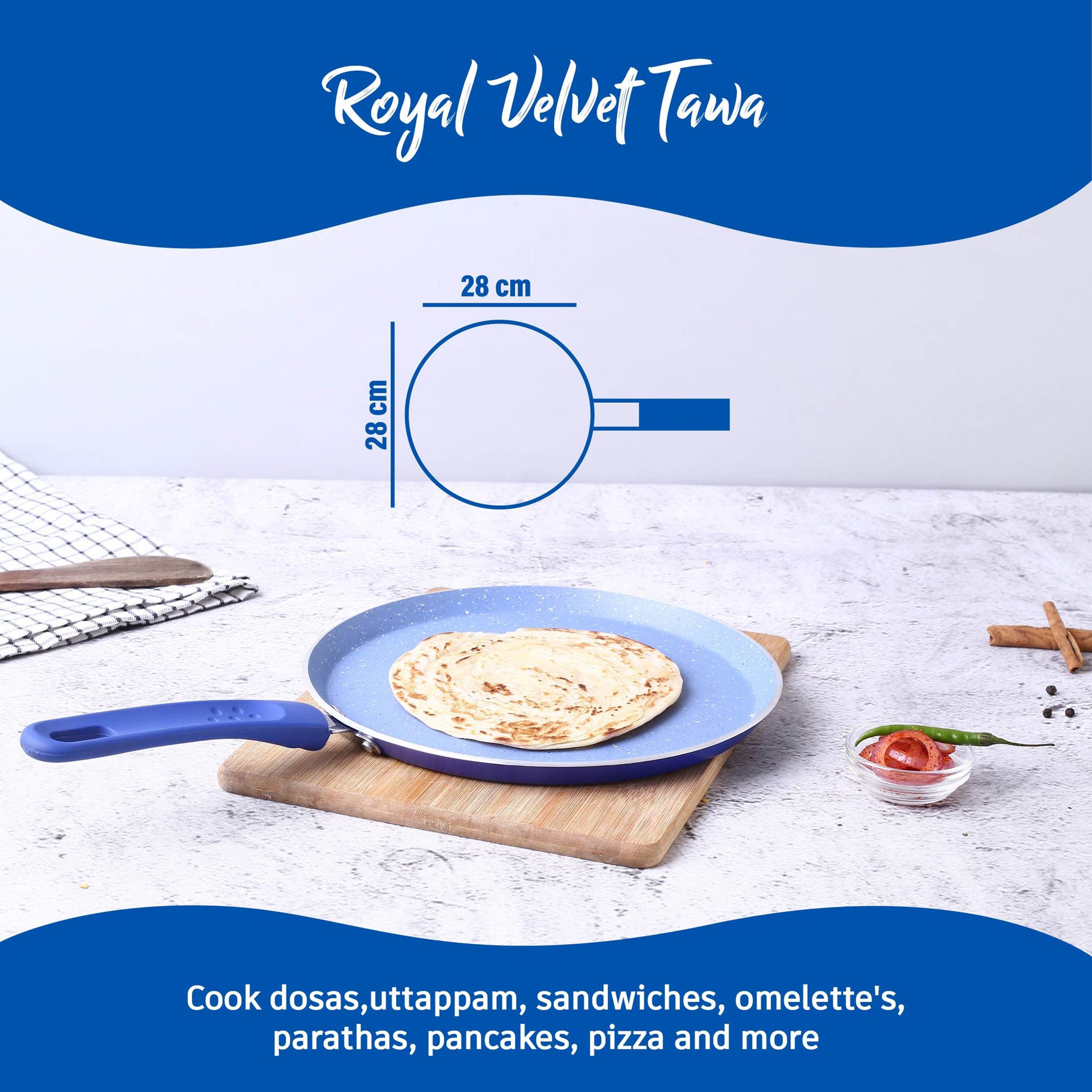 WONDERCHEF Royal Velvet 5 Pcs Non Stick Aluminium Cookware Set (Induction Compatible, Even Heat Distribution, Blue) WONDERCHEF Royal Velvet 5 Pcs Non Stick Aluminium Cookware Set (Induction Compatible, Even Heat Distribution, Blue)_3