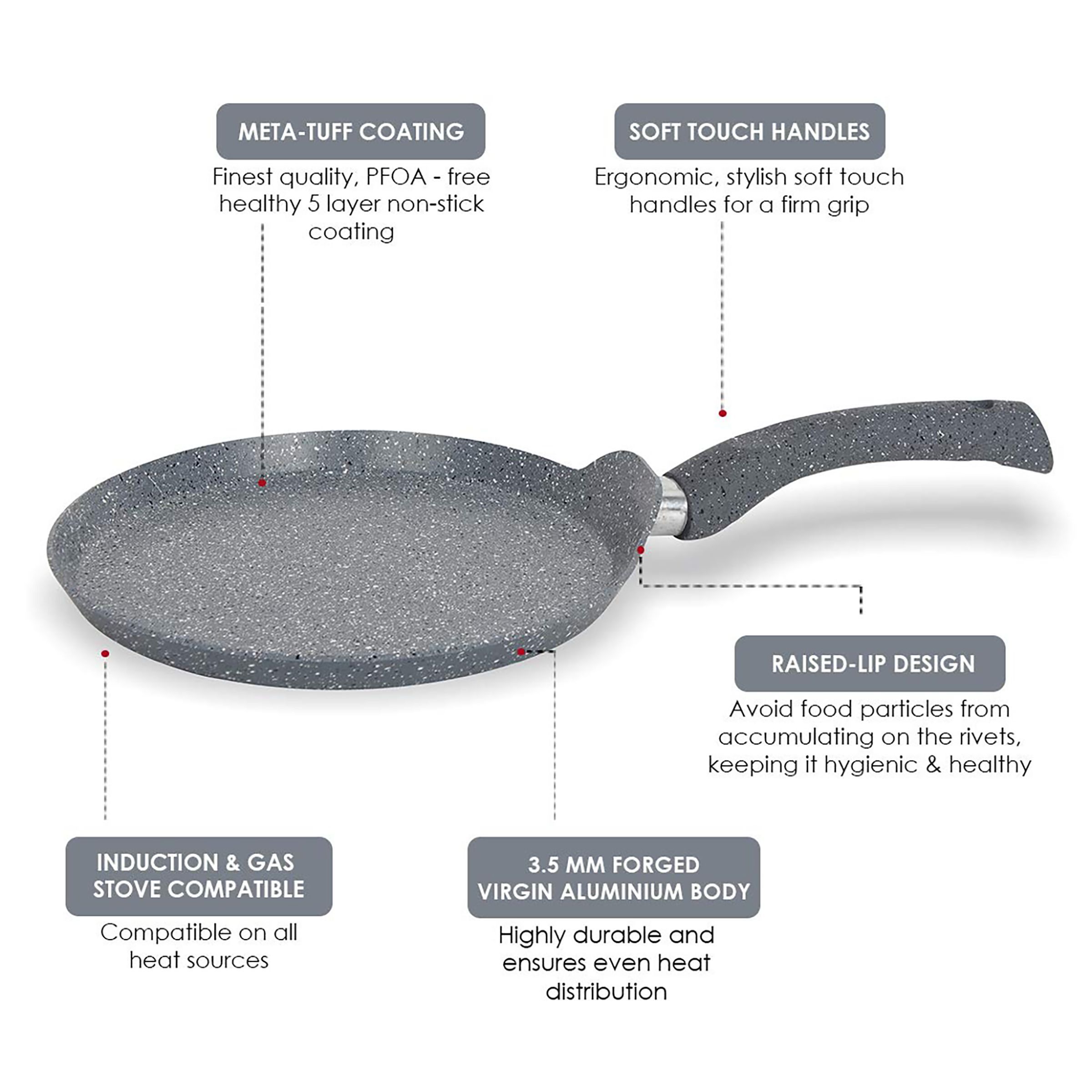 WONDERCHEF Granite 28cm Non Stick Aluminium Dosa Tawa (Induction Compatible, Even Heat Distribution, Grey)_11
