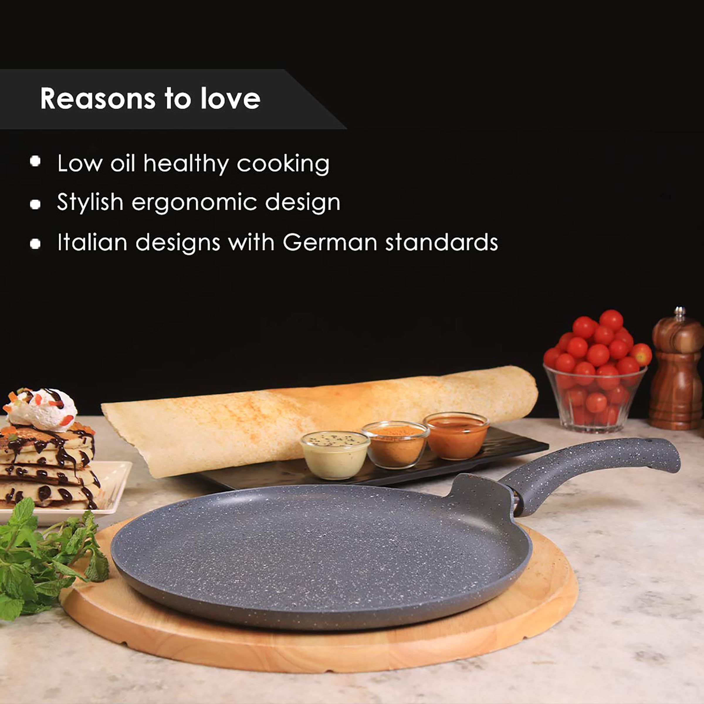 WONDERCHEF Granite 28cm Non Stick Aluminium Dosa Tawa (Induction Compatible, Even Heat Distribution, Grey)_12