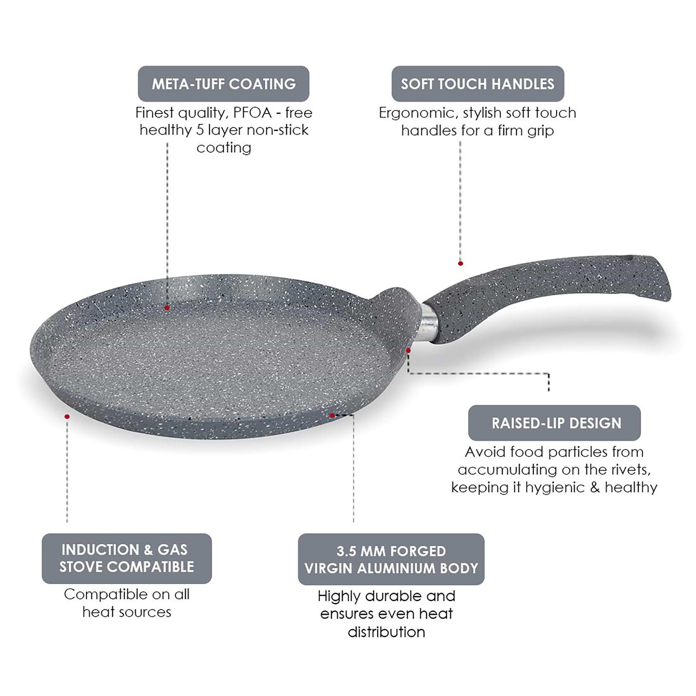 WONDERCHEF Granite 28cm Non Stick Aluminium Dosa Tawa (Induction Compatible, Even Heat Distribution, Grey)_19