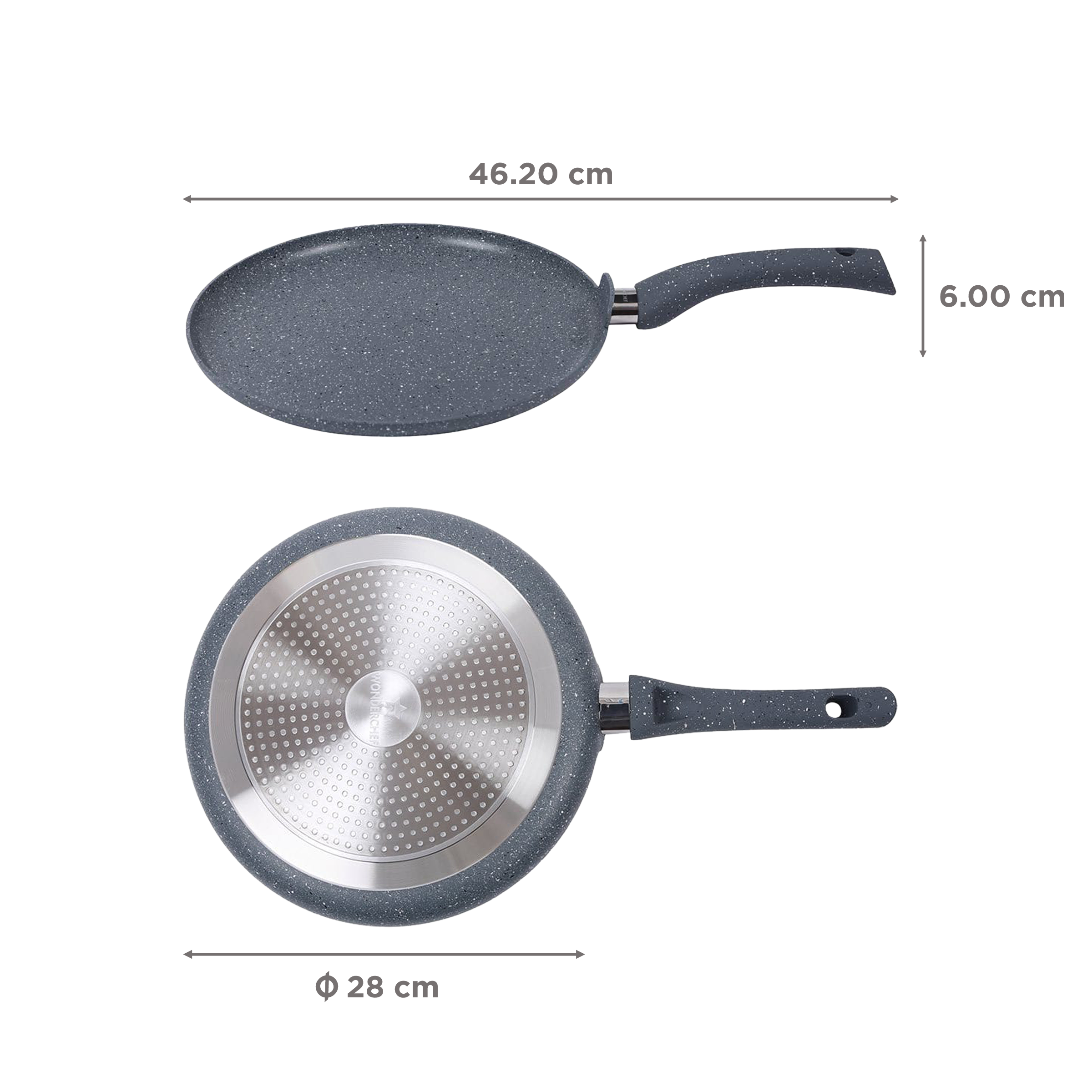 WONDERCHEF Granite 28cm Non Stick Aluminium Dosa Tawa (Induction Compatible, Even Heat Distribution, Grey)_2