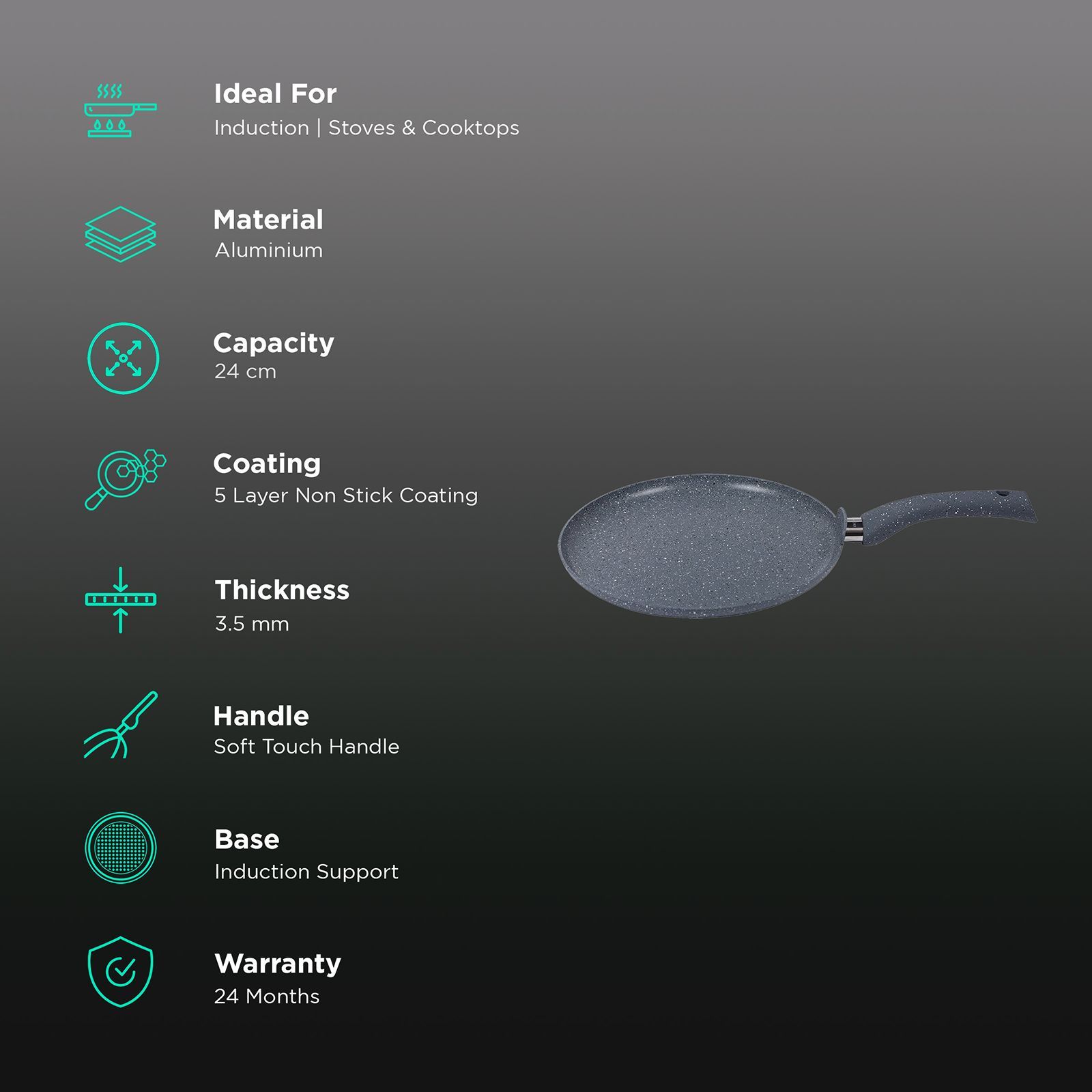 WONDERCHEF Granite Dosa Tawa (24cm, 63151684, Grey)_3