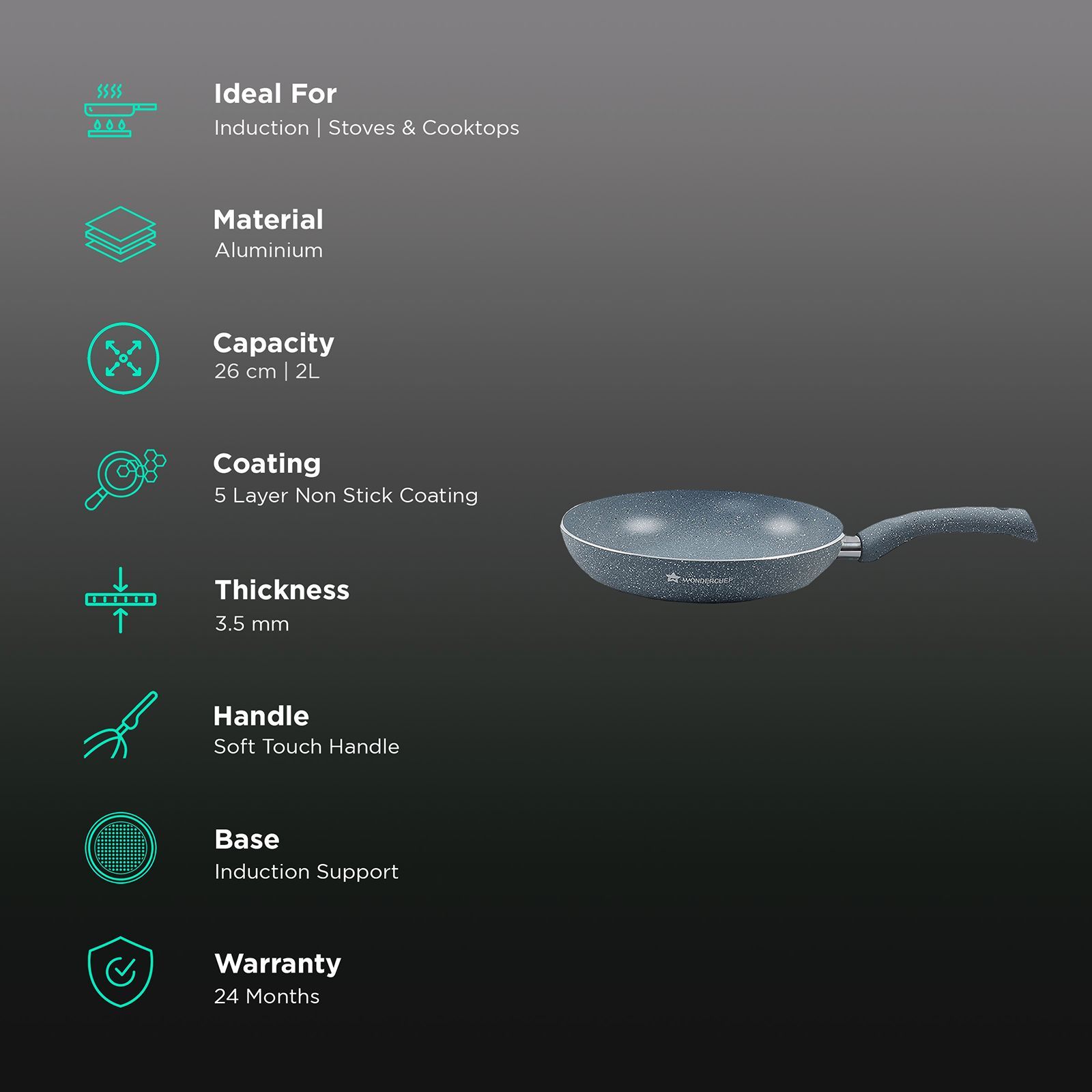 WONDERCHEF Frying Pan (Soft-touch Handle, 63152993, Grey)_3