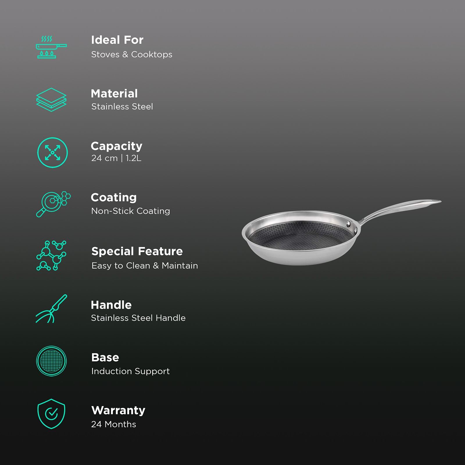 WONDERCHEF Stanton Frying Pan (304 Stainless Steel Body, 63152776, Silver) WONDERCHEF Stanton Frying Pan (304 Stainless Steel Body, 63152776, Silver)_3