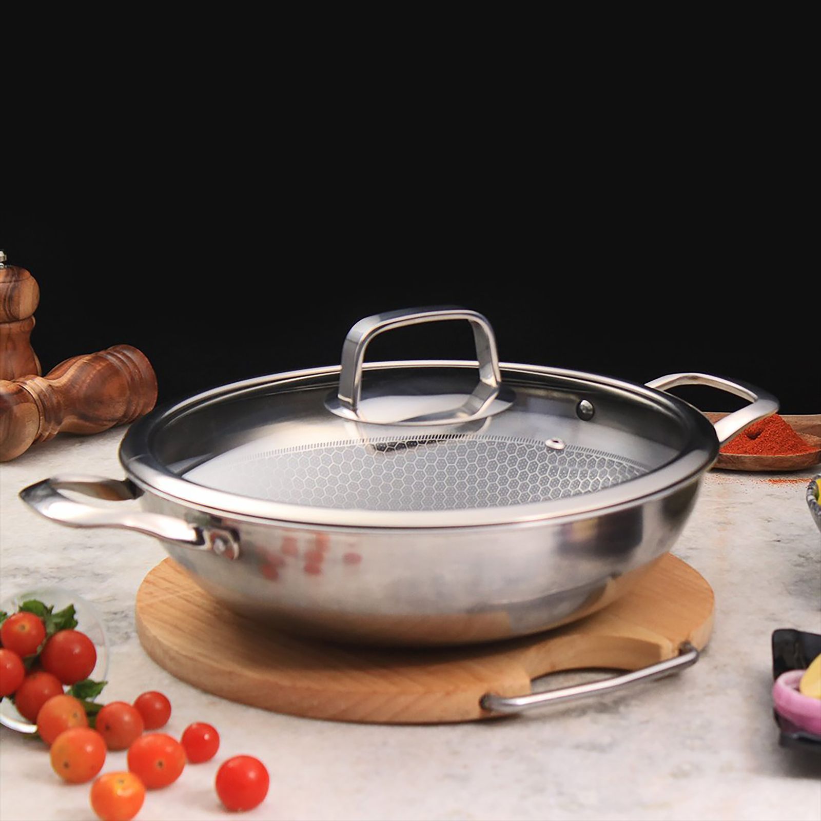 WONDERCHEF Stanton Kadhai with Lid (304 Stainless Steel Body, 63152778, Silver)_11