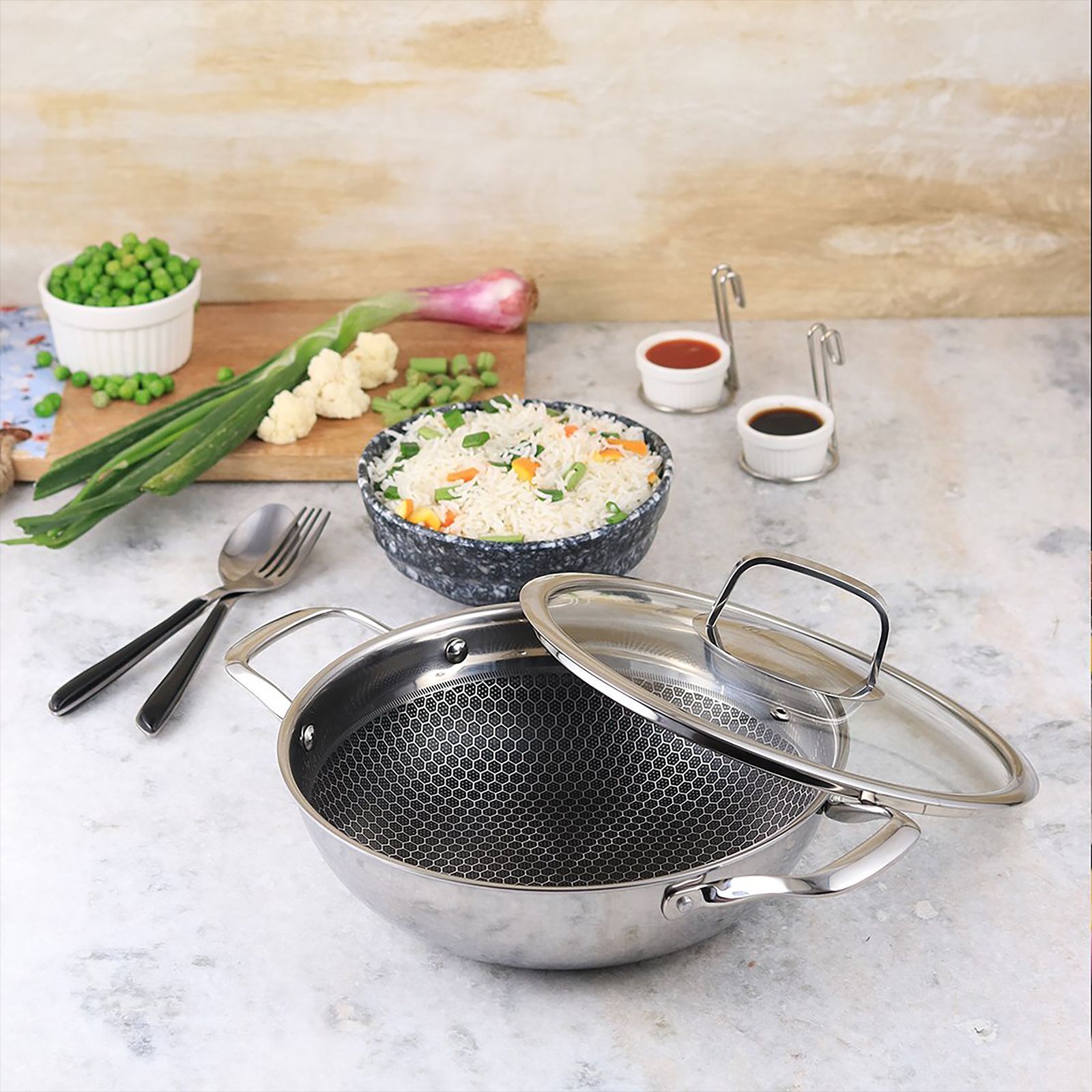 WONDERCHEF Stanton Kadhai with Lid (304 Stainless Steel Body, 63152778, Silver)_12