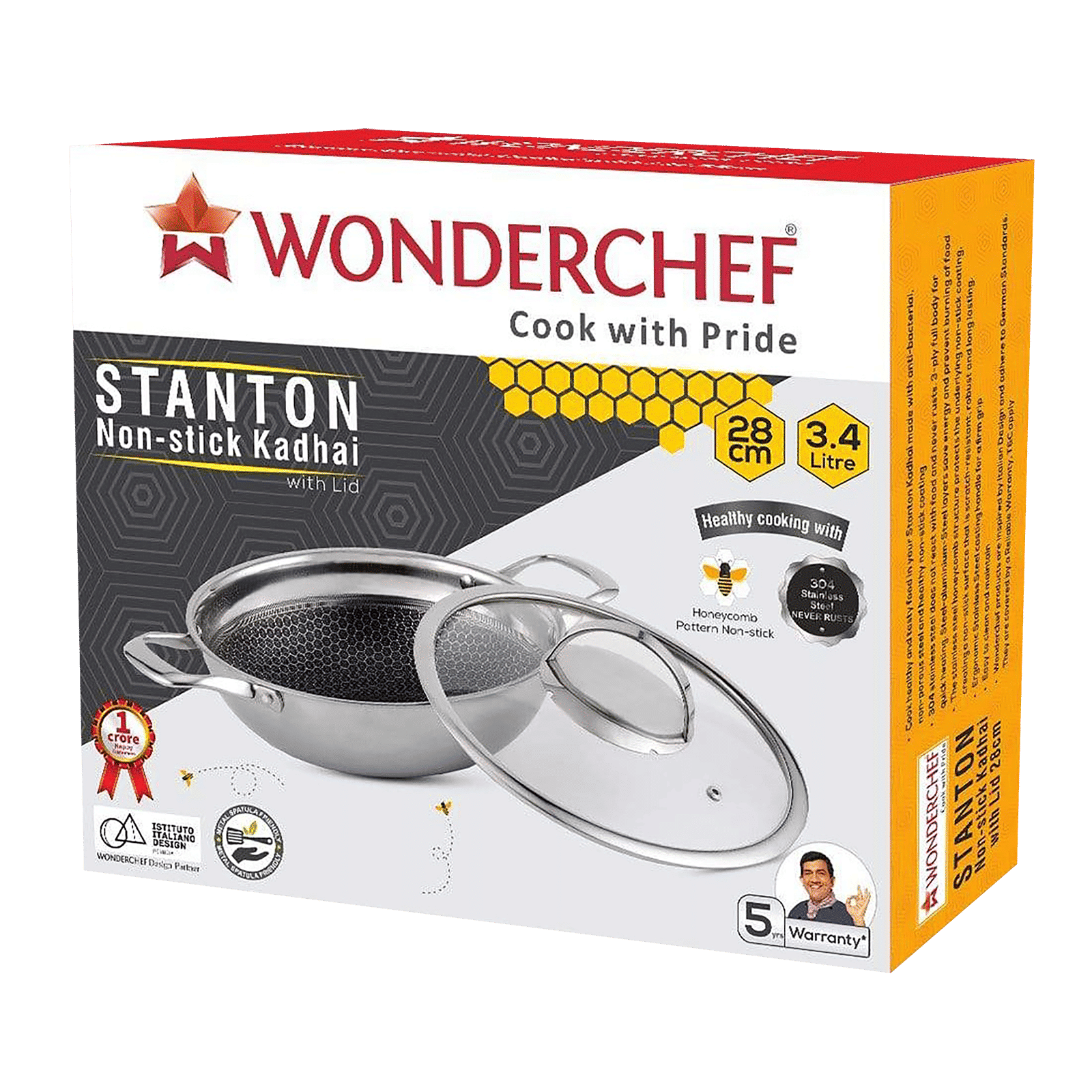 WONDERCHEF Stanton Kadhai with Lid (304 Stainless Steel Body, 63152778, Silver)_13