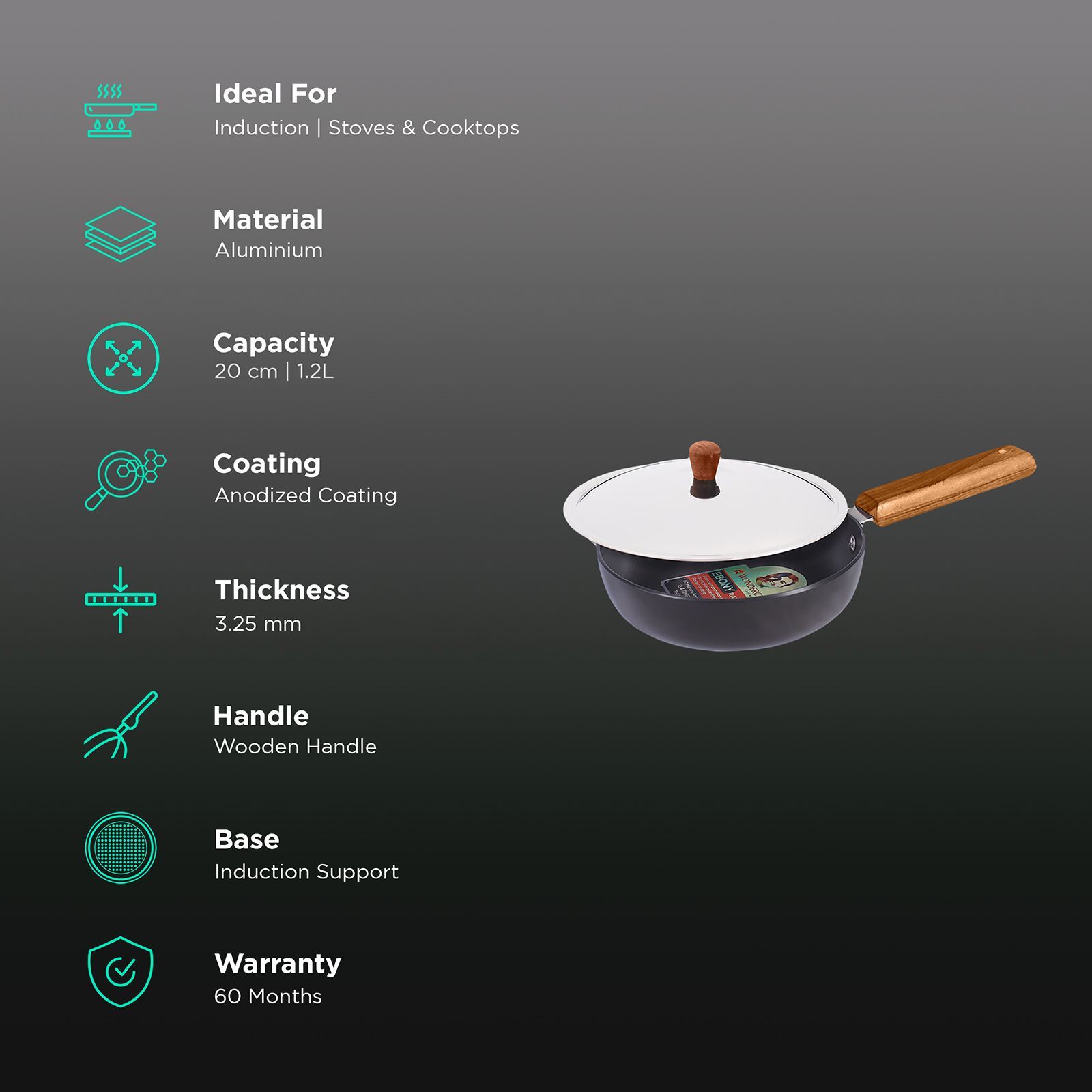 WONDERCHEF Ebony Frying Pan with Lid (Hard Anodized Aluminium, 63153114, Black) WONDERCHEF Ebony Frying Pan with Lid (Hard Anodized Aluminium, 63153114, Black)_3