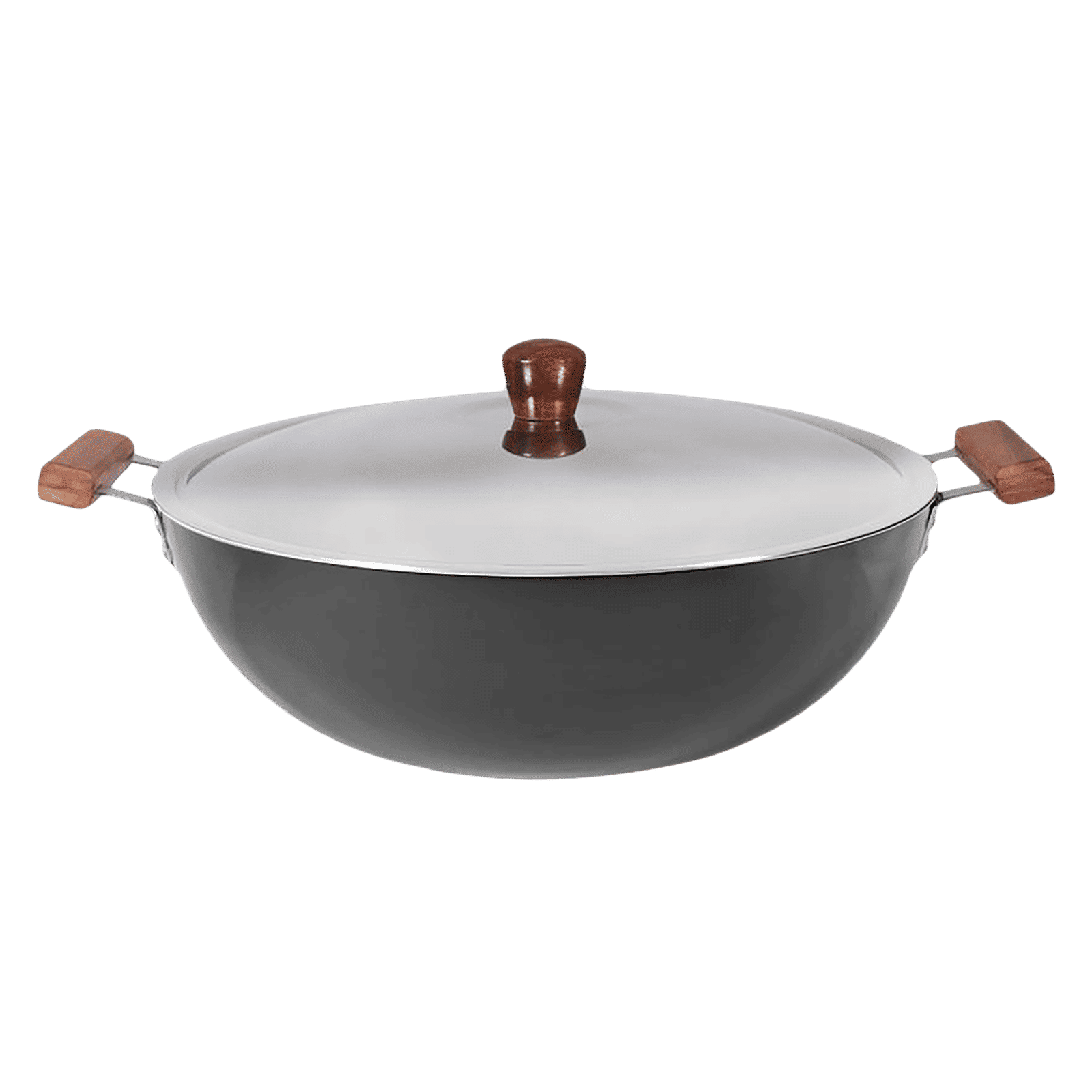 WONDERCHEF Ebony 6L Non Stick Aluminium Deep Kadai with Lid (Induction Compatible, Hard Anodized Coating, Black)_1