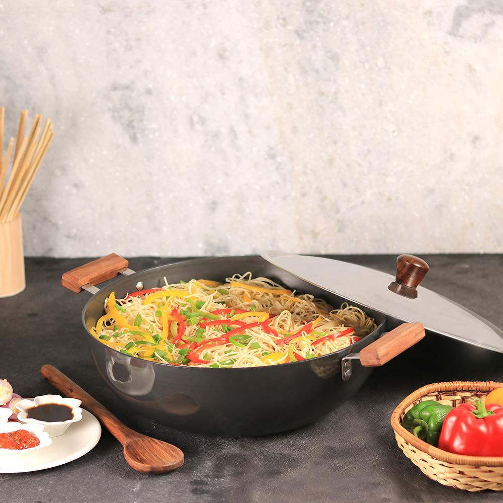 WONDERCHEF Ebony 6L Non Stick Aluminium Deep Kadai with Lid (Induction Compatible, Hard Anodized Coating, Black)_9