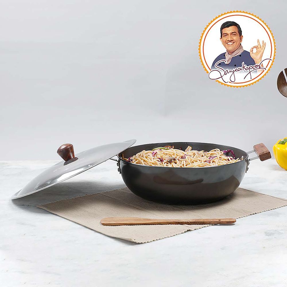 WONDERCHEF Ebony 6L Non Stick Aluminium Deep Kadai with Lid (Induction Compatible, Hard Anodized Coating, Black)_10