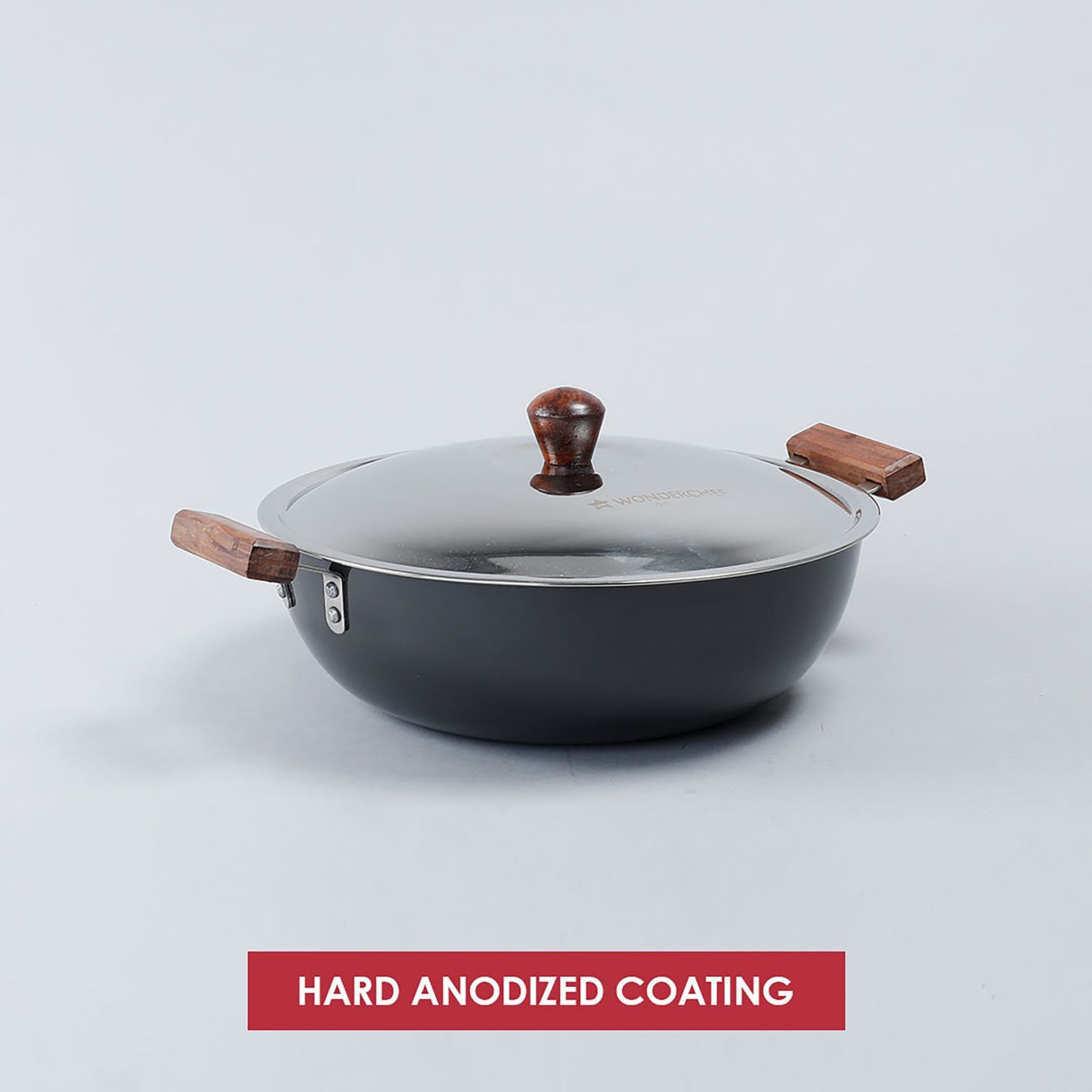 WONDERCHEF Ebony 6L Non Stick Aluminium Deep Kadai with Lid (Induction Compatible, Hard Anodized Coating, Black)_11