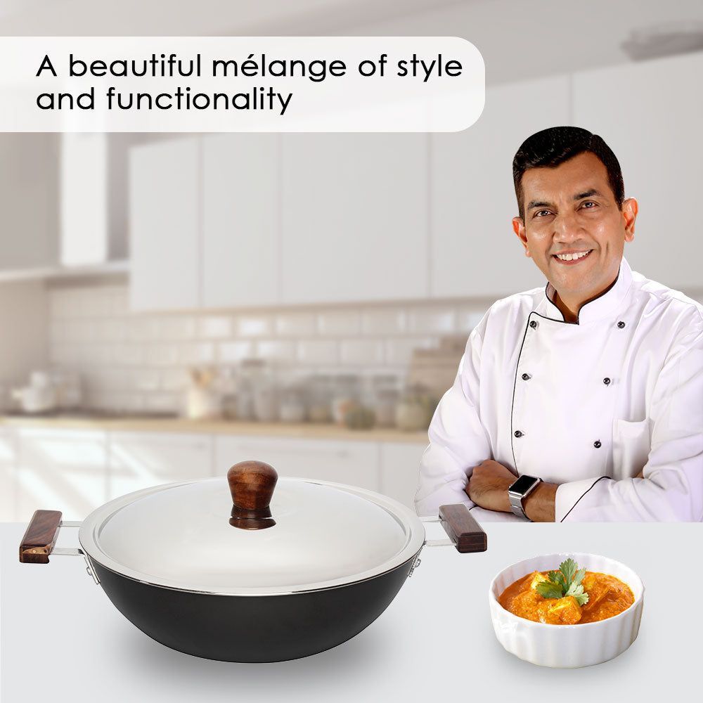 WONDERCHEF Ebony 6L Non Stick Aluminium Deep Kadai with Lid (Induction Compatible, Hard Anodized Coating, Black)_12