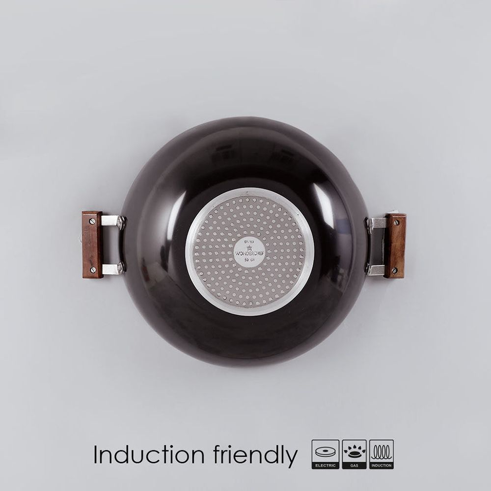 WONDERCHEF Ebony 6L Non Stick Aluminium Deep Kadai with Lid (Induction Compatible, Hard Anodized Coating, Black)_13