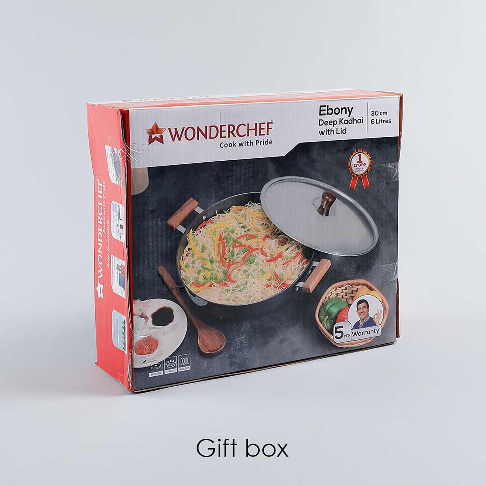 WONDERCHEF Ebony 6L Non Stick Aluminium Deep Kadai with Lid (Induction Compatible, Hard Anodized Coating, Black)_15