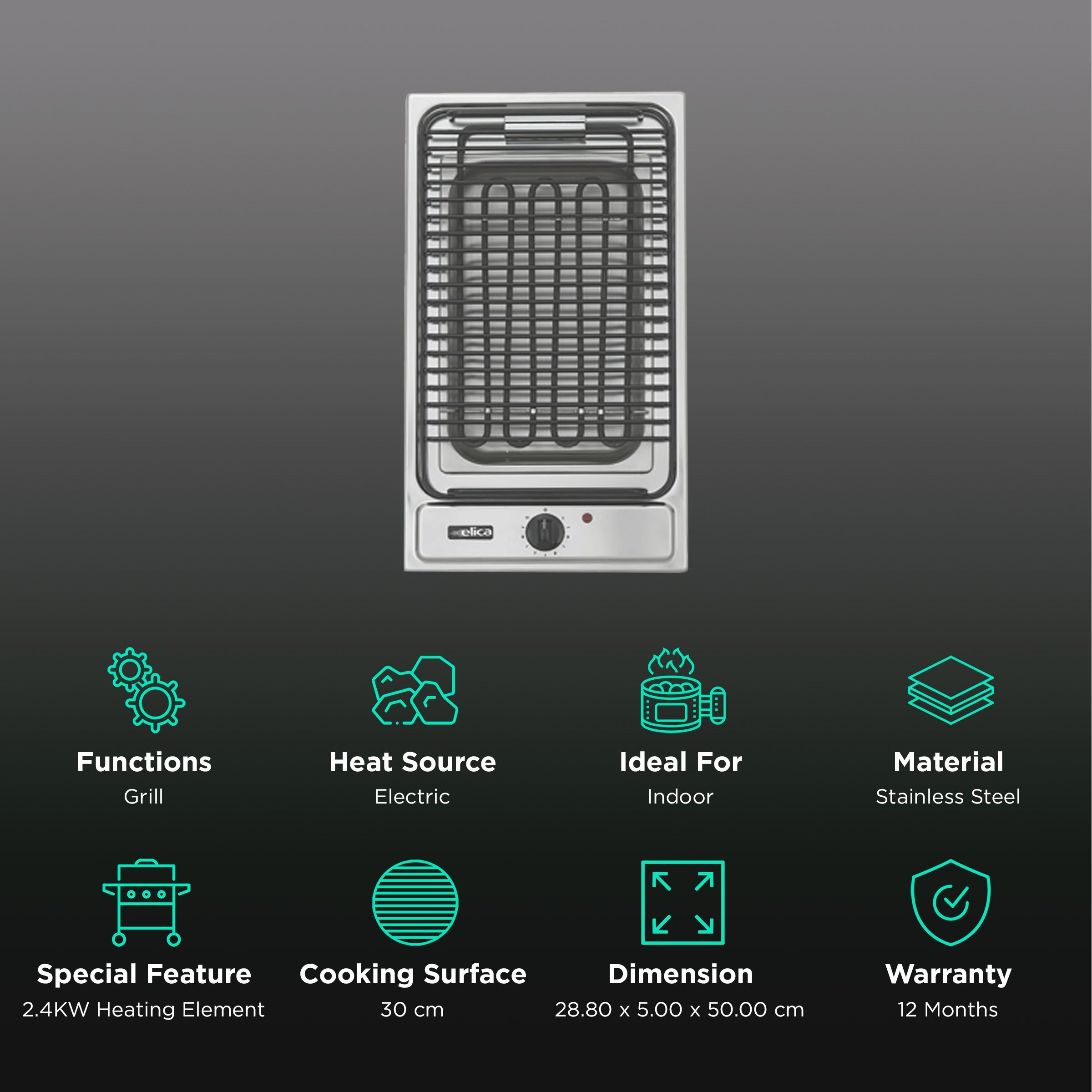 elica NC30 2500W Electric Built-In Barbeque Griller (Removable Enamelled Grid)_3