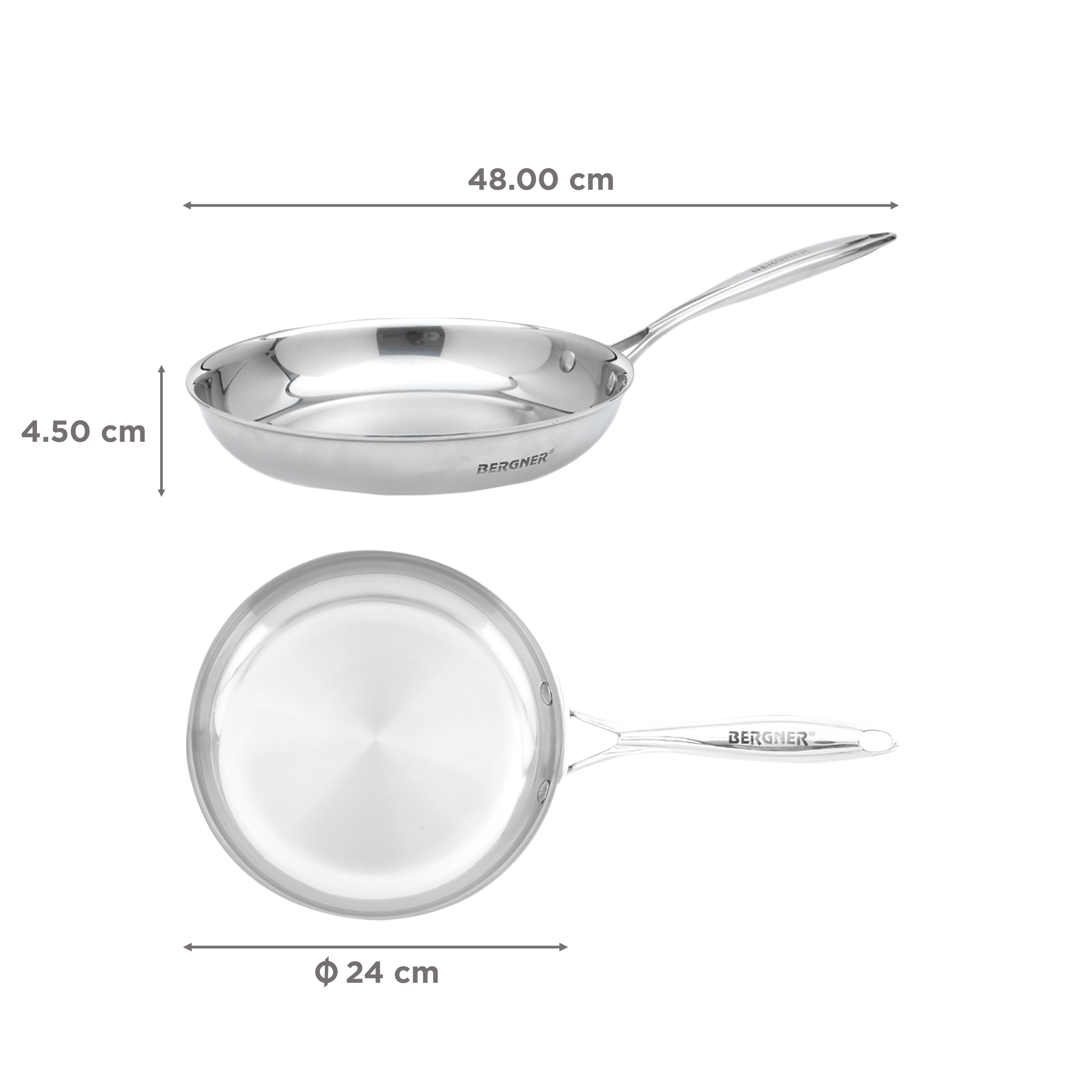 BERGNER Argent Triply 1.5L Non Stick Stainless Steel Fry Pan (Induction Compatible, Even Heat Distribution, Silver)_2