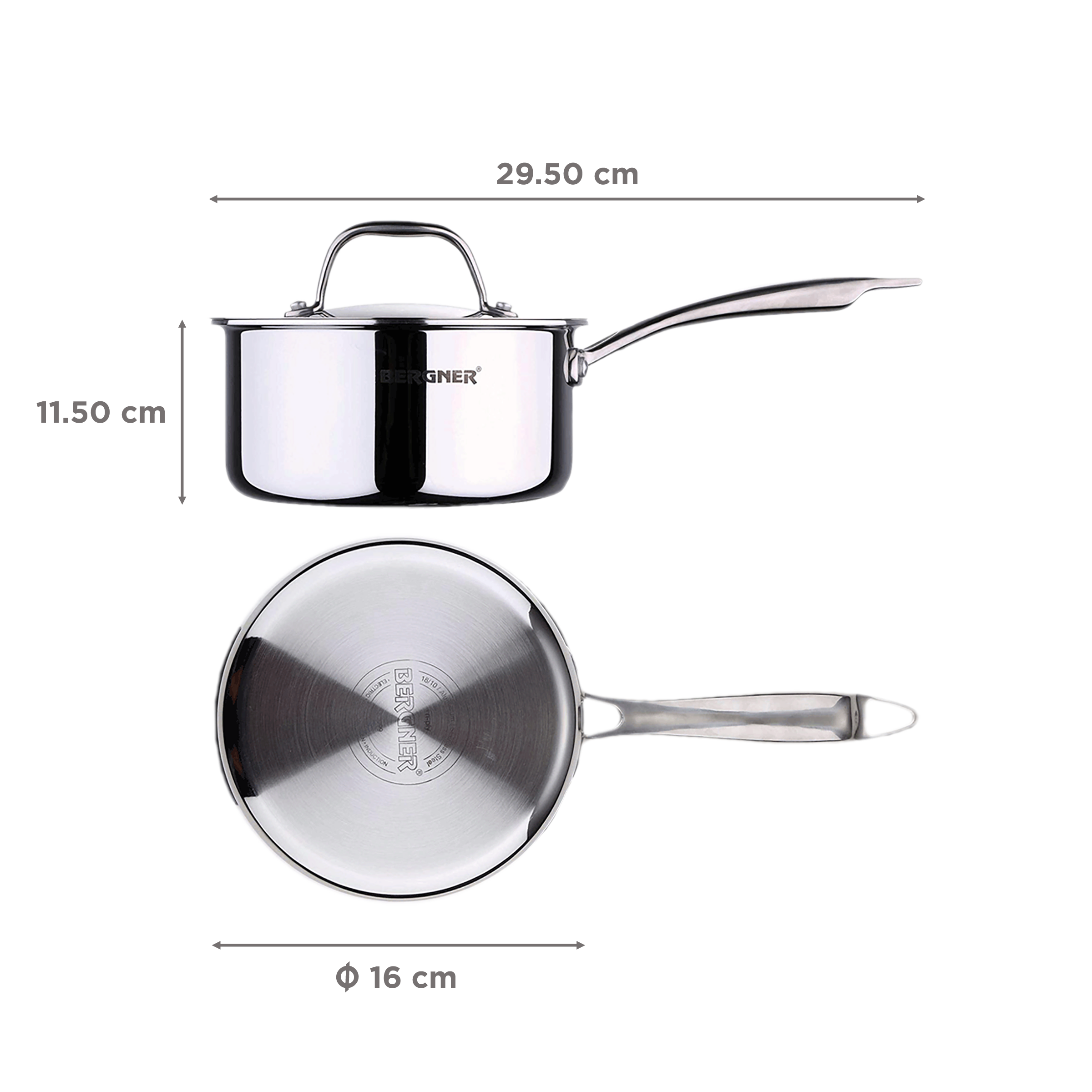 BERGNER Argent 1.6L Stainless Steel Sauce Pan with Stainless Steel Lid (Induction Compatible, Even Heat Distribution, Silver)_2
