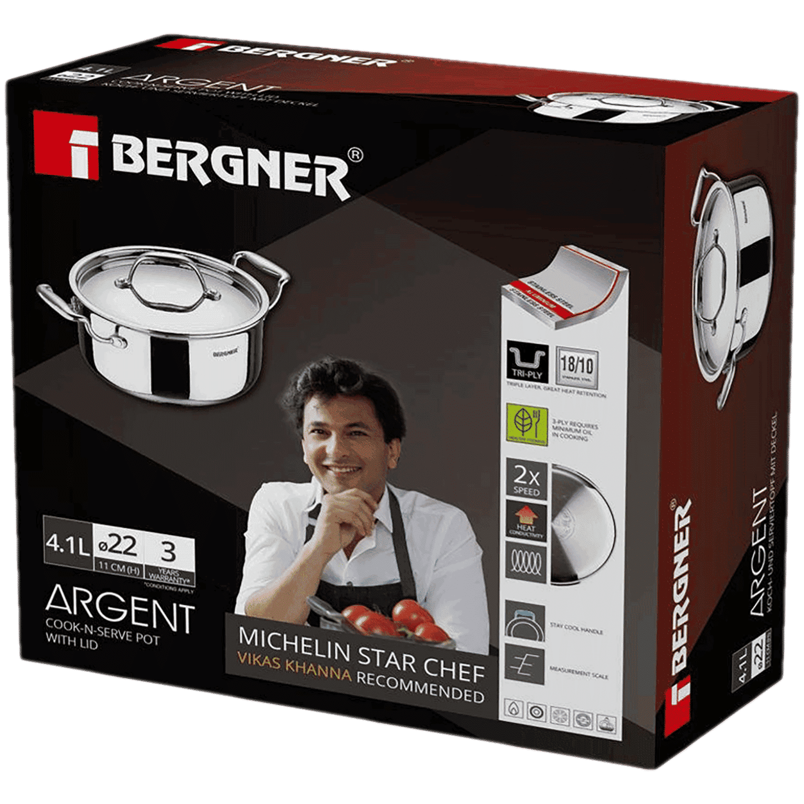 BERGNER Argent 3.1L Non Stick Stainless Steel Casserole with Stainless Steel Lid (Induction Compatible, Dishwasher Safe, Silver) BERGNER Argent 3.1L Non Stick Stainless Steel Casserole with Stainless Steel Lid (Induction Compatible, Dishwasher Safe, Silver)_9